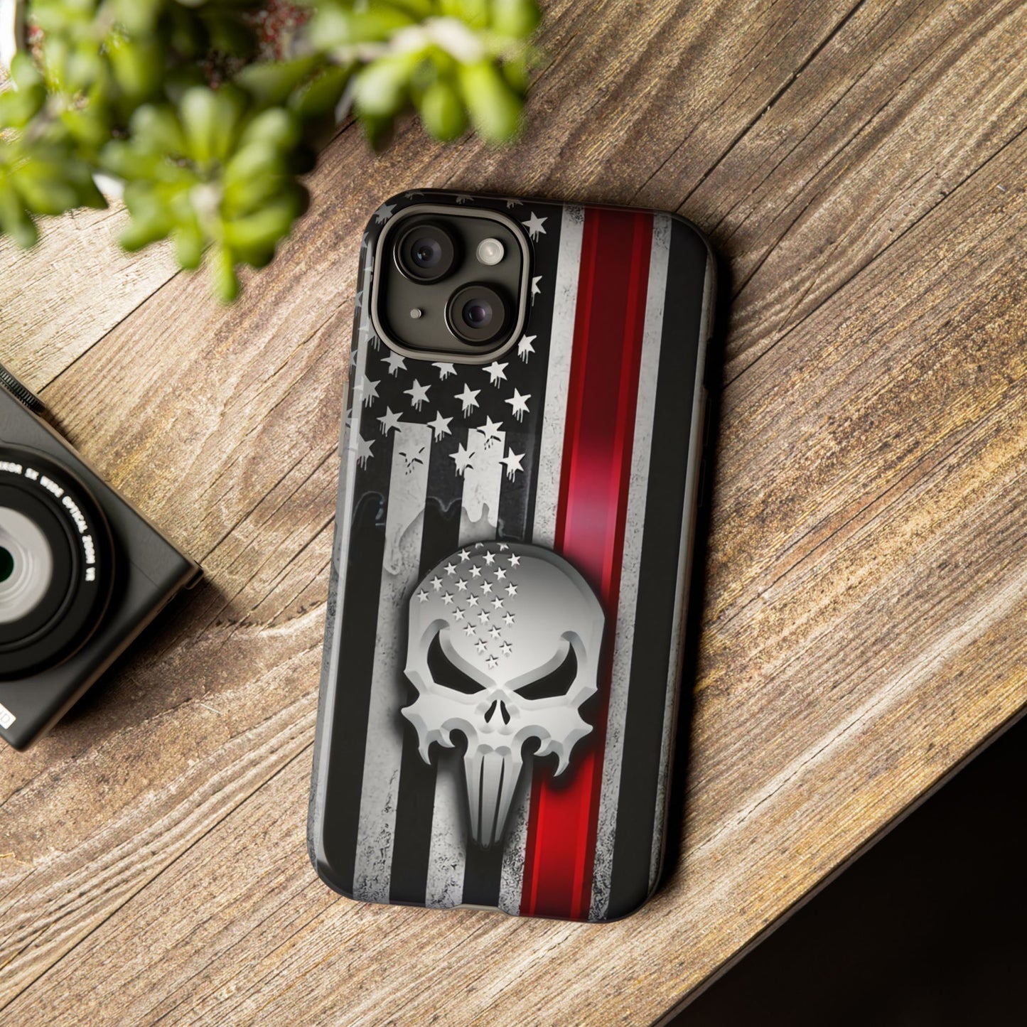 Tough Cases For iPhone, Galaxy and Pixel,  Thin Red Line, Jake Skull Design