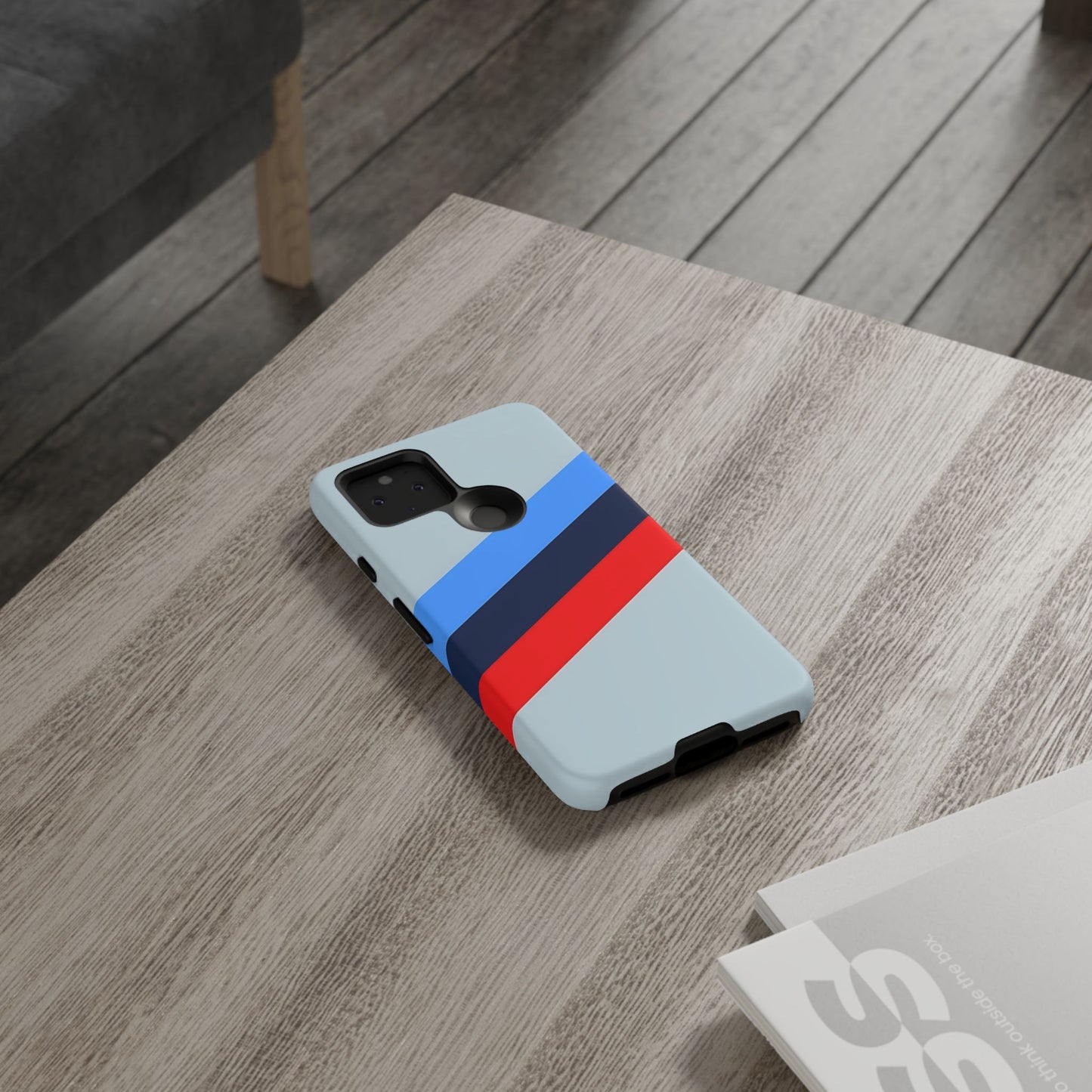 Gray Tough Case For iPhone, Samsung Galaxy and Google Pixel, Blue & Red Stripe