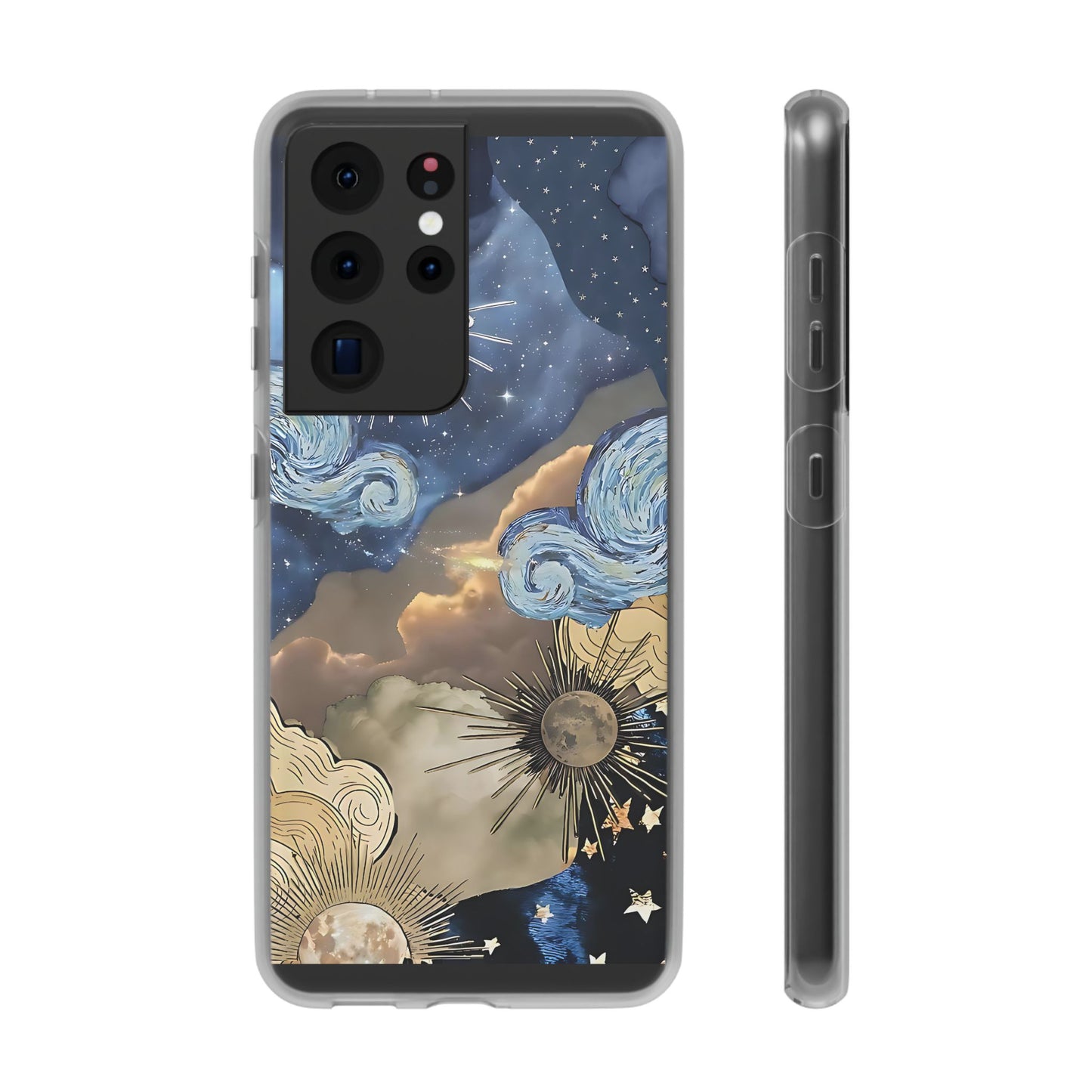 Celestial Flexi Case, Boho Phone Cover, Galaxy Protection, Starry Night Design,