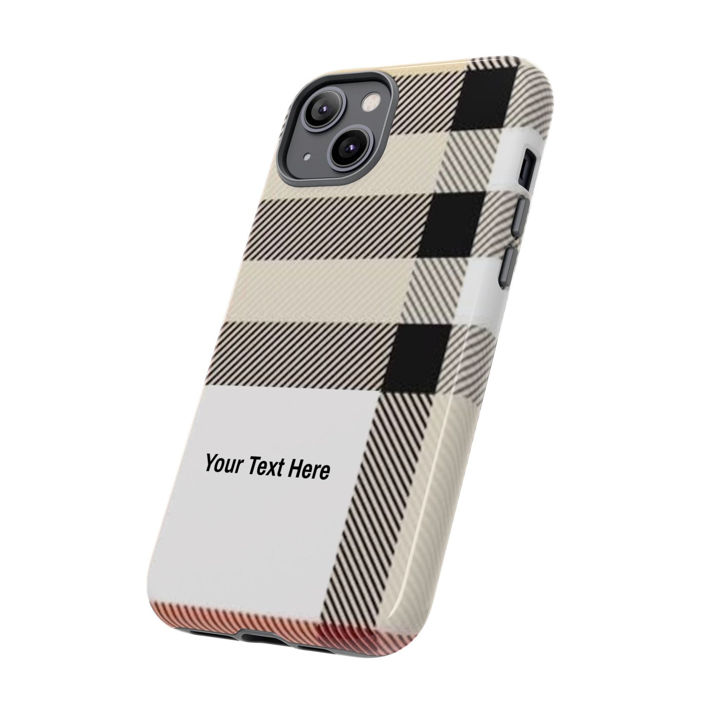 Beige Plaid Personalized Name/Initial Tough Cases For iPhones, Galaxy And Google Pixel