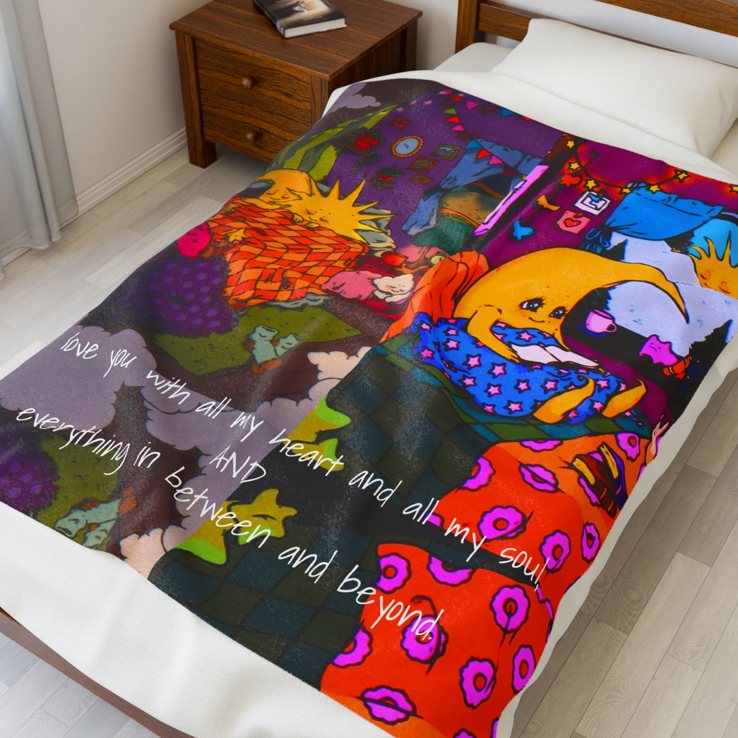 Sun & Moon Bedtime Illustration Velveteen Plush Blanket Kids Cozy Quote Throw