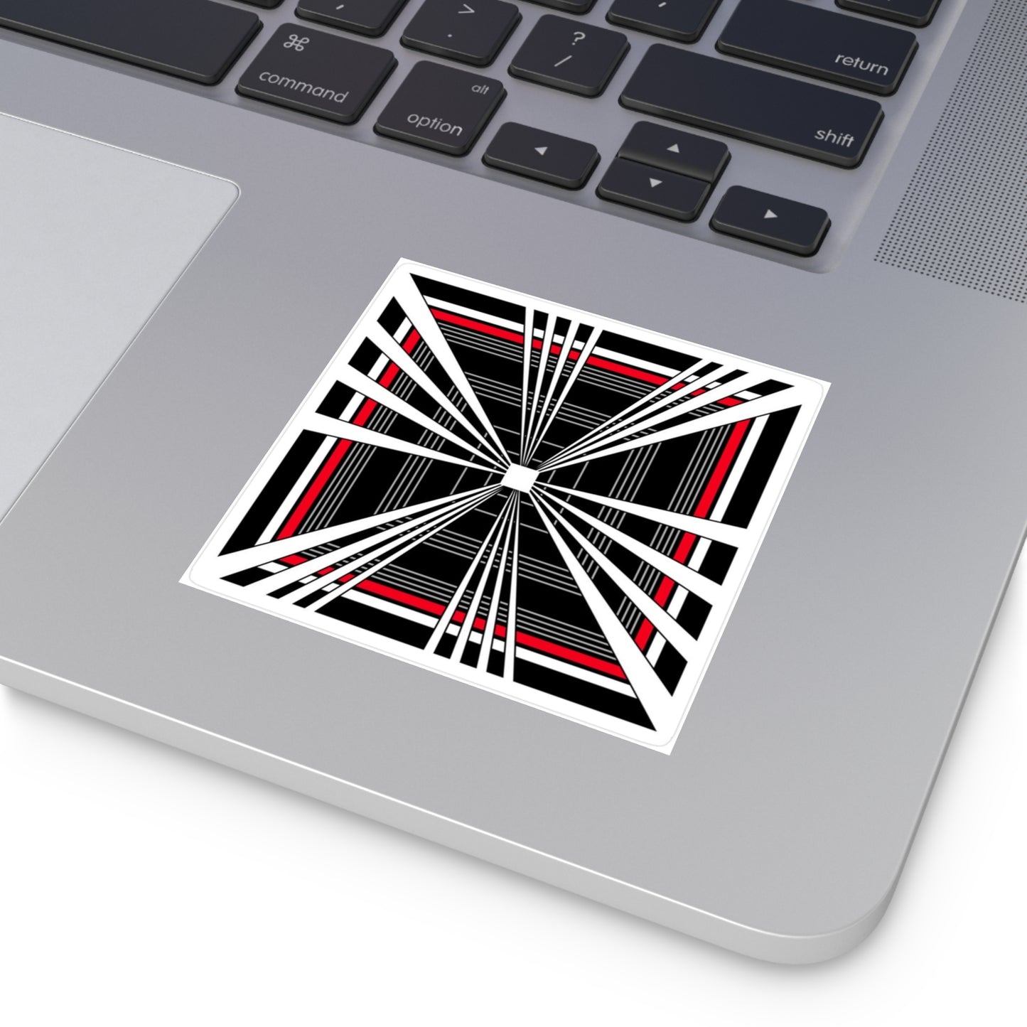 Tesla Plaid Car Optical Square Sticker — Black, White & Red Geometric Design