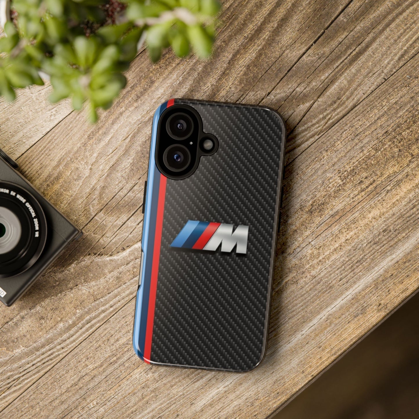 Phone Case - Black Tough Case for iPhones, Galaxy, Pixel, Blue And Red Stripes, BMW M Series