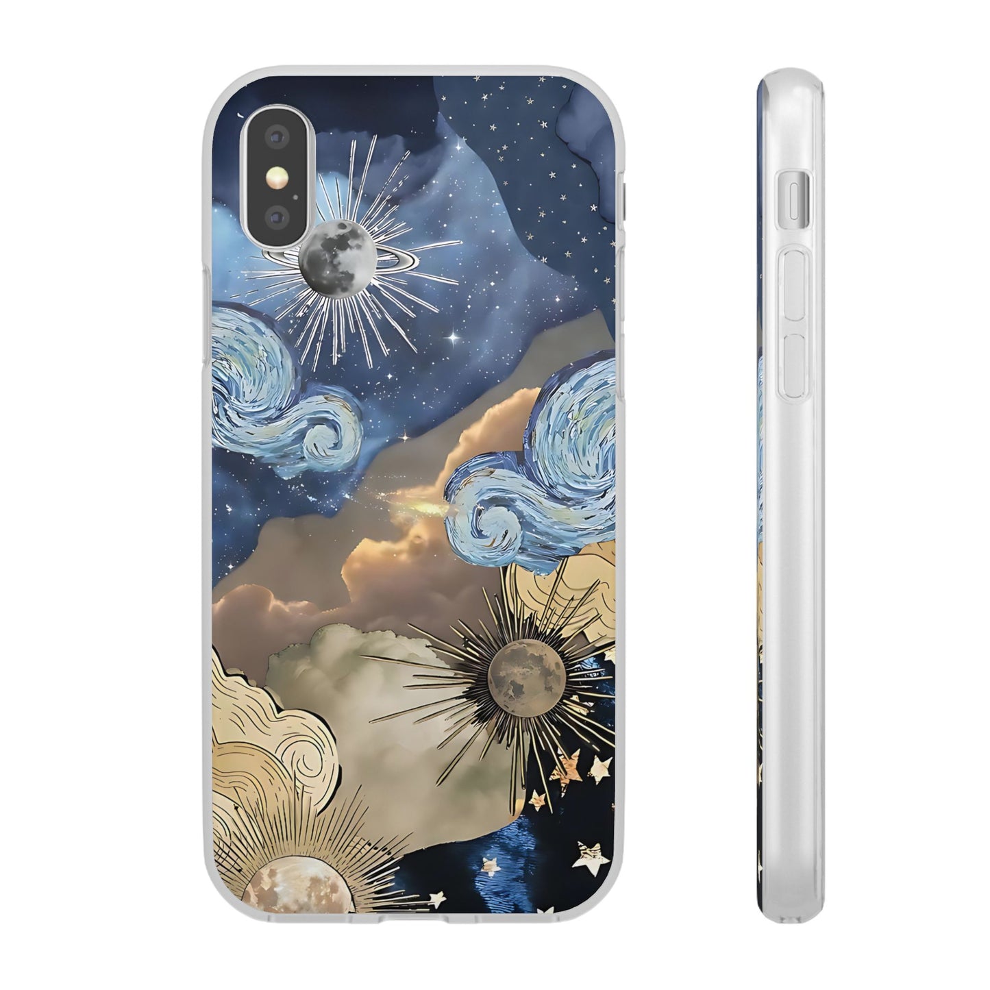 Celestial Flexi Case, Boho Phone Cover, Galaxy Protection, Starry Night Design,