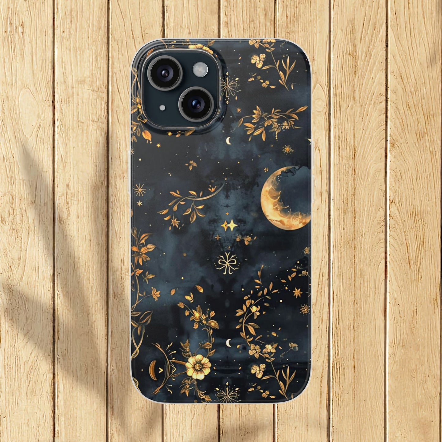 Moon And Flowers On Navy TPU Flexi Cases For iPhones and Samsung Galaxy