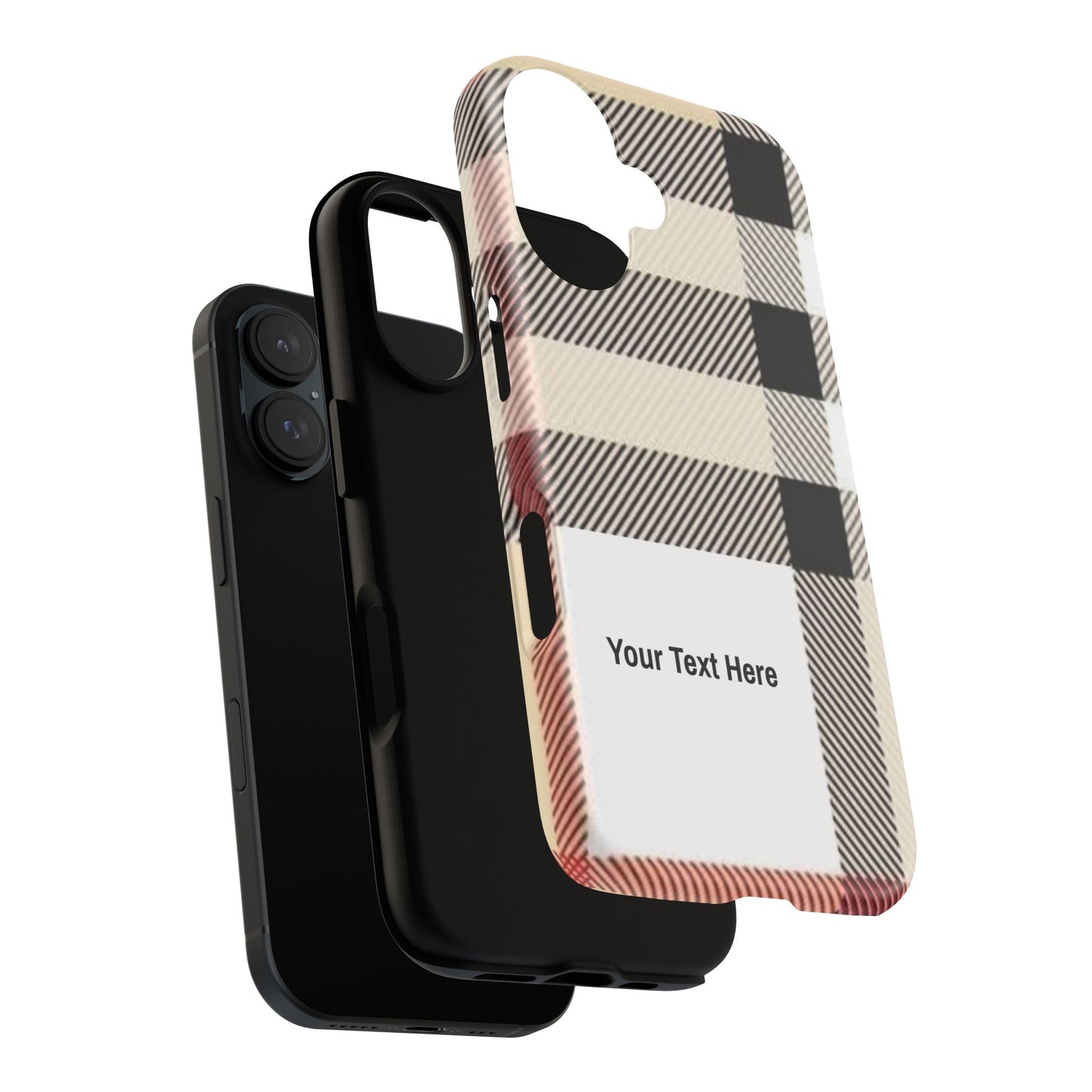 Beige Plaid Personalized Name/Initial Tough Cases For iPhones, Galaxy And Google Pixel