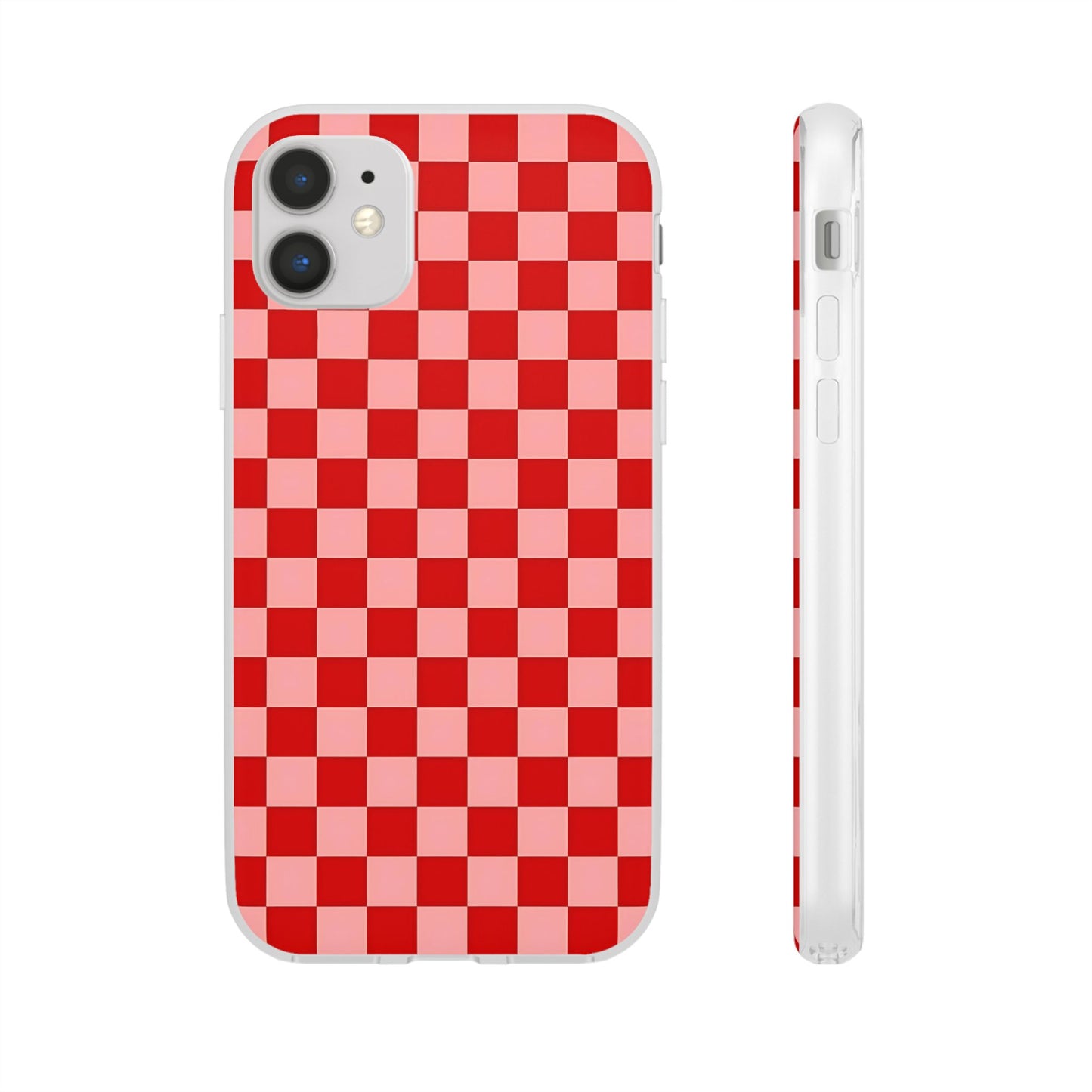 Red Checkerboard TPU Soft Flexi Phone Case — Retro Red & Pink Plaid Protective Cover
