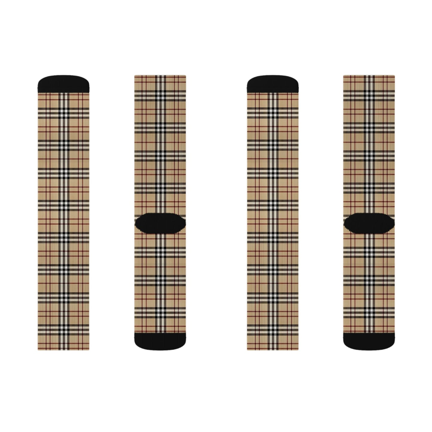 Beige Plaid Pattern Adult and Youth Sublimation Socks Checkered Print