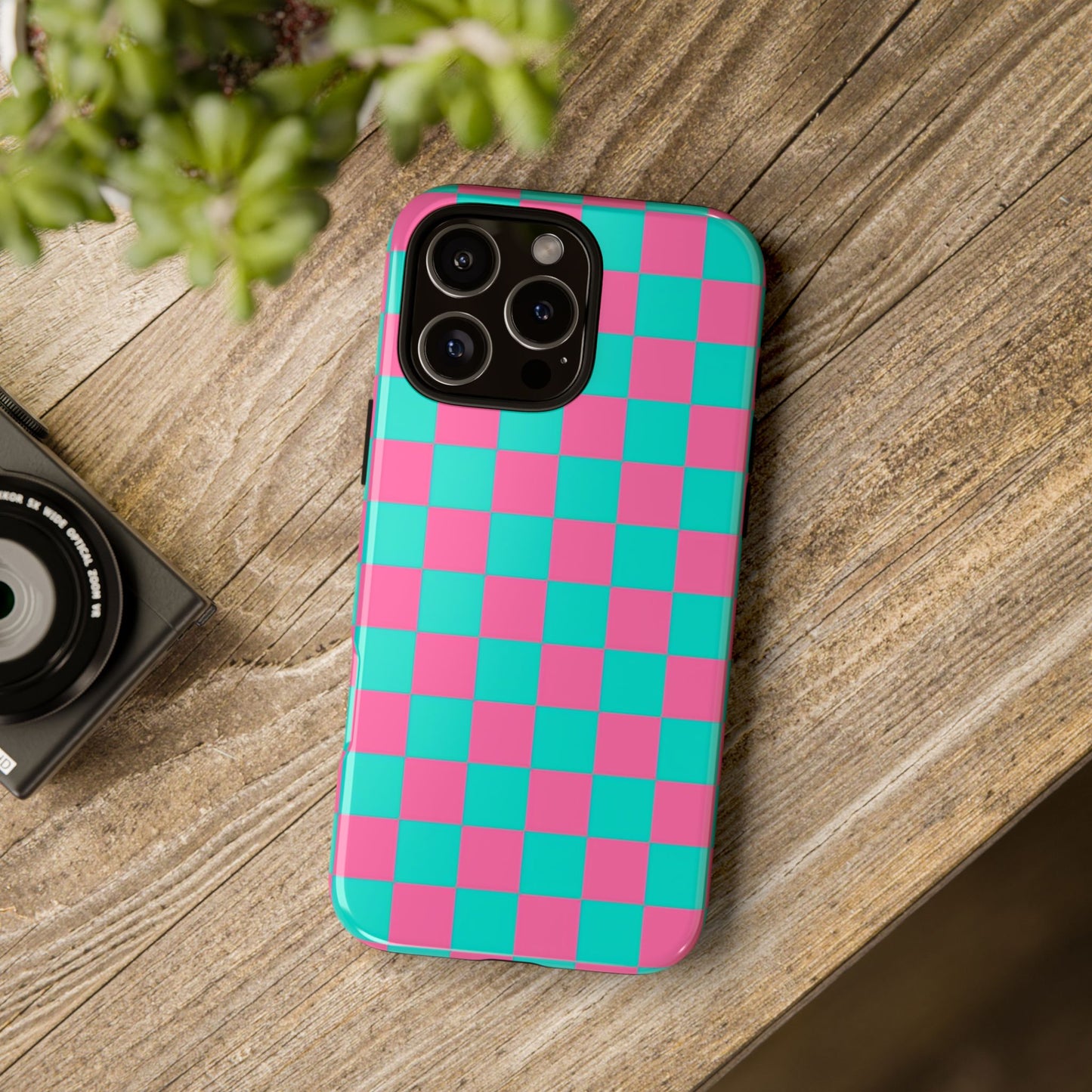 Hot Pink And Teal Checker Pattern Tough Case for iPhone, Galaxy Phones and Google Pixel