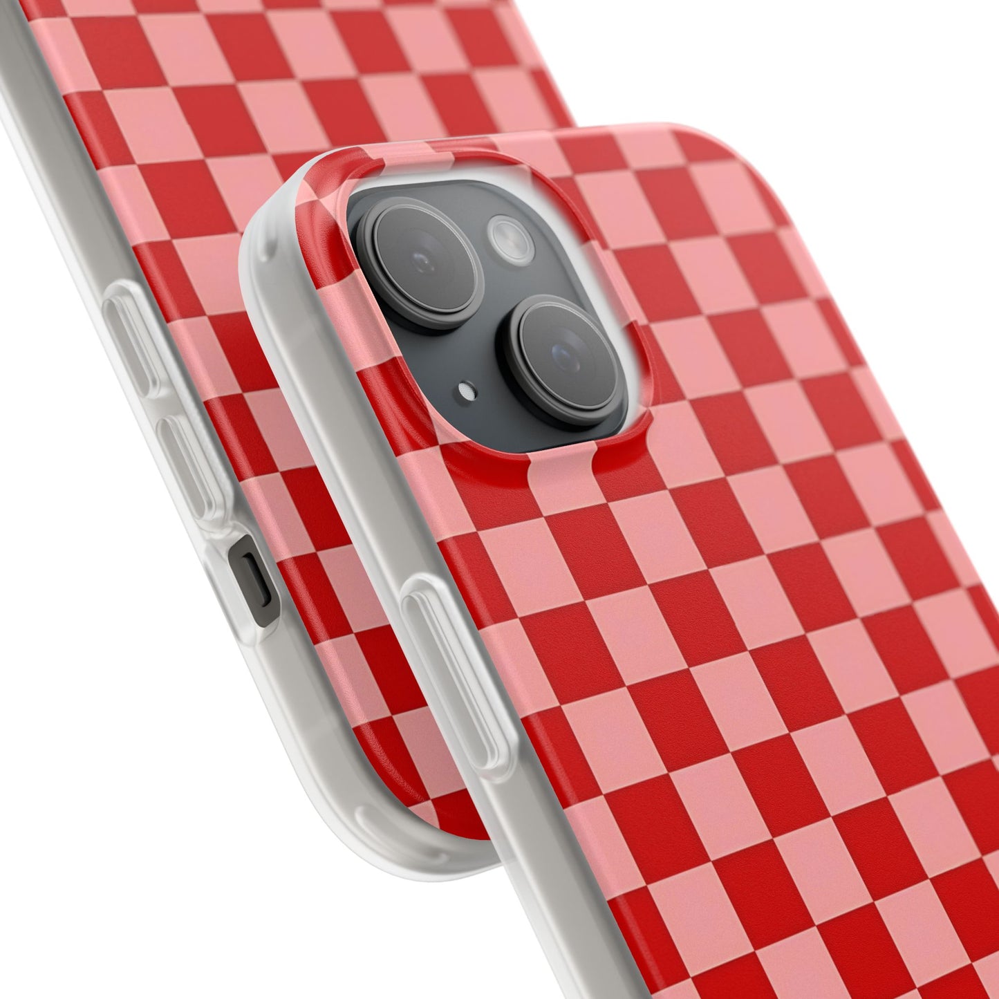 Red Checkerboard TPU Soft Flexi Phone Case — Retro Red & Pink Plaid Protective Cover