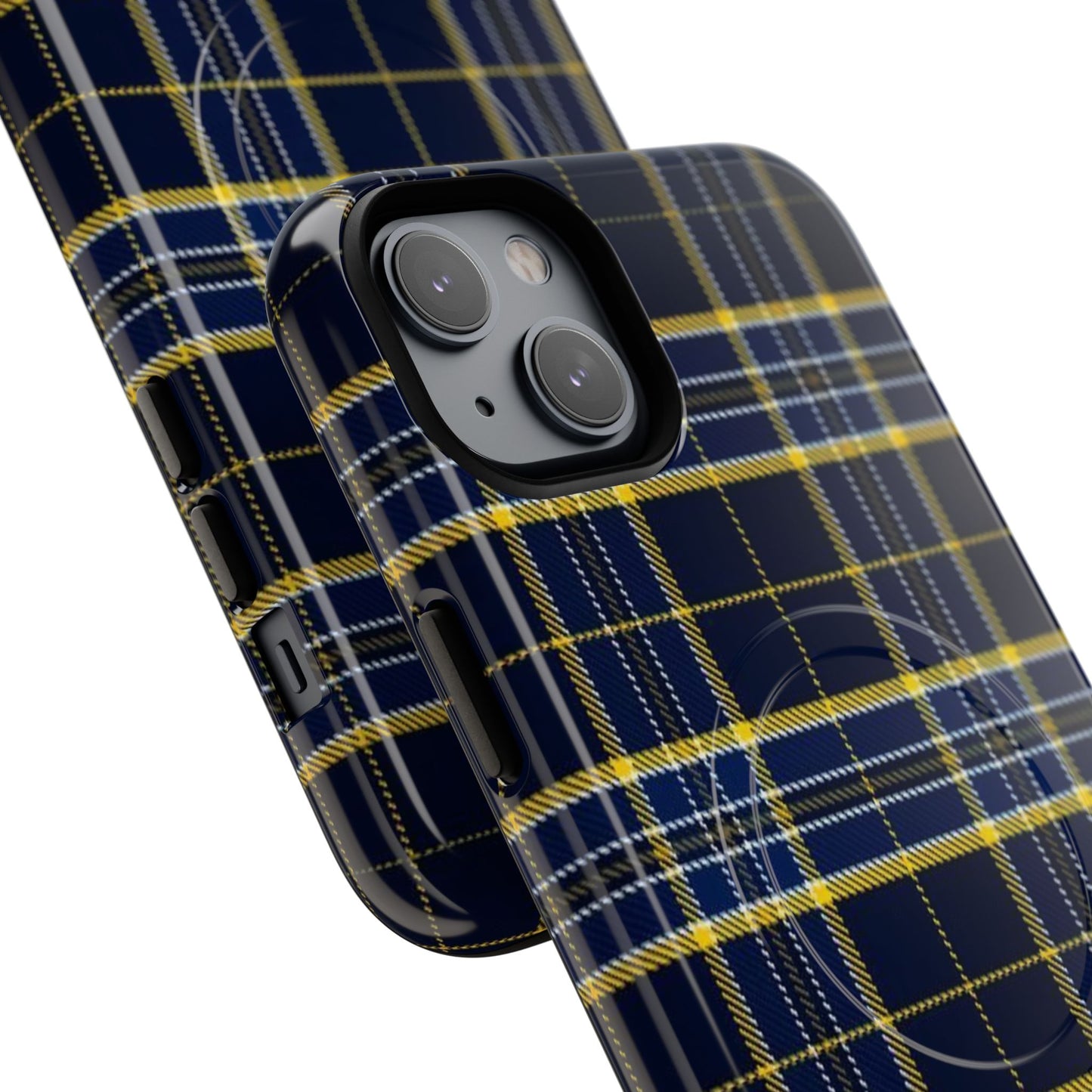 Navy Yellow Plaid Phone Case Tough Magnetic Case | Plaid iPhone Cover