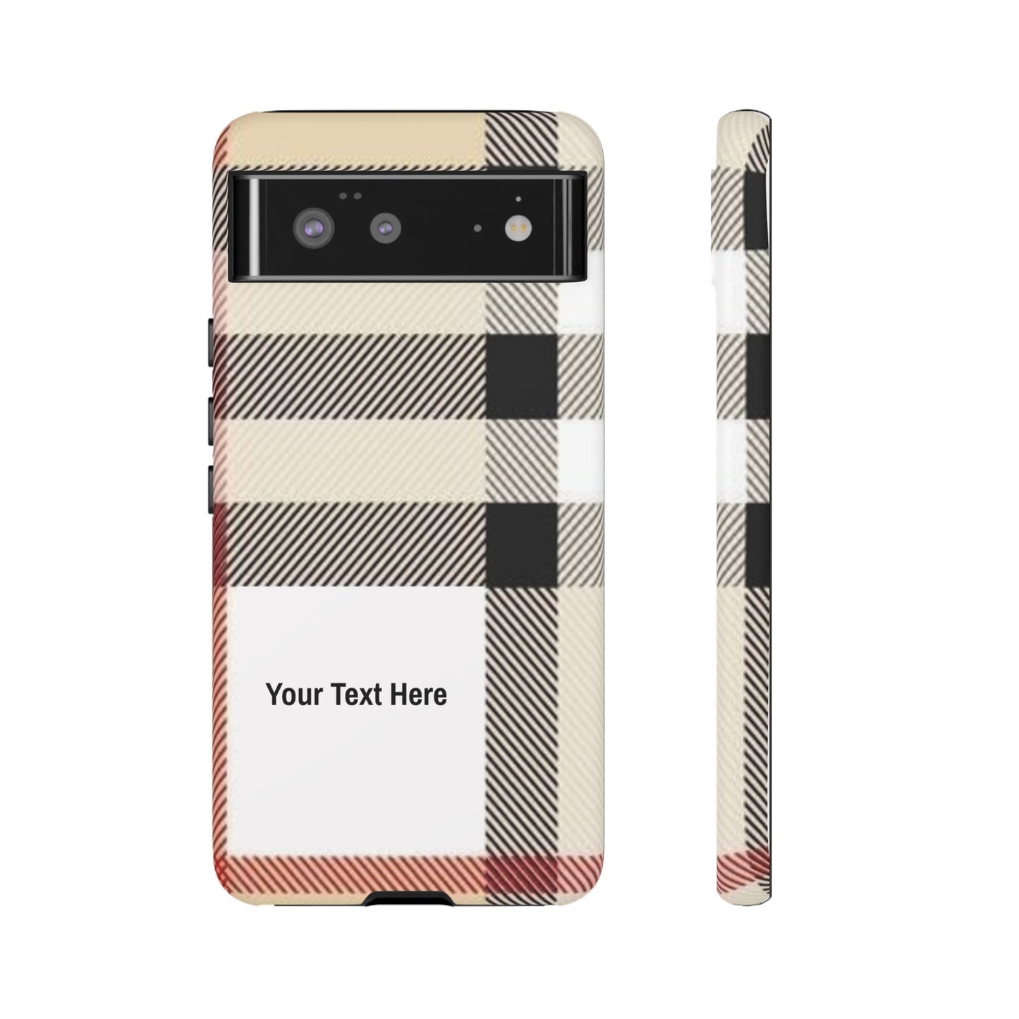 Beige Plaid Personalized Name/Initial Tough Cases For iPhones, Galaxy And Google Pixel