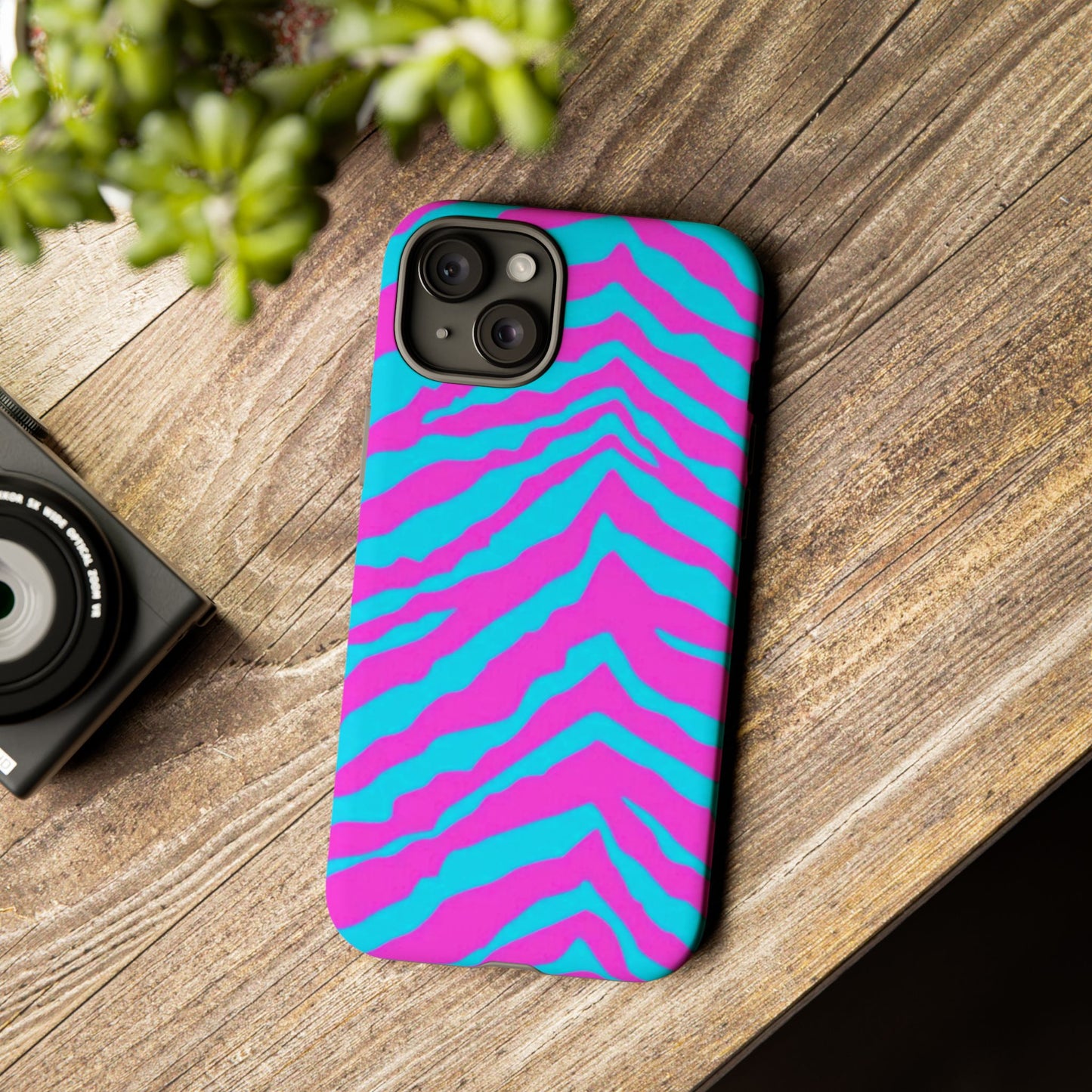 Animal Print Hot Pink And Teal Tough Case for iPhone, Galaxy and Google Pixel