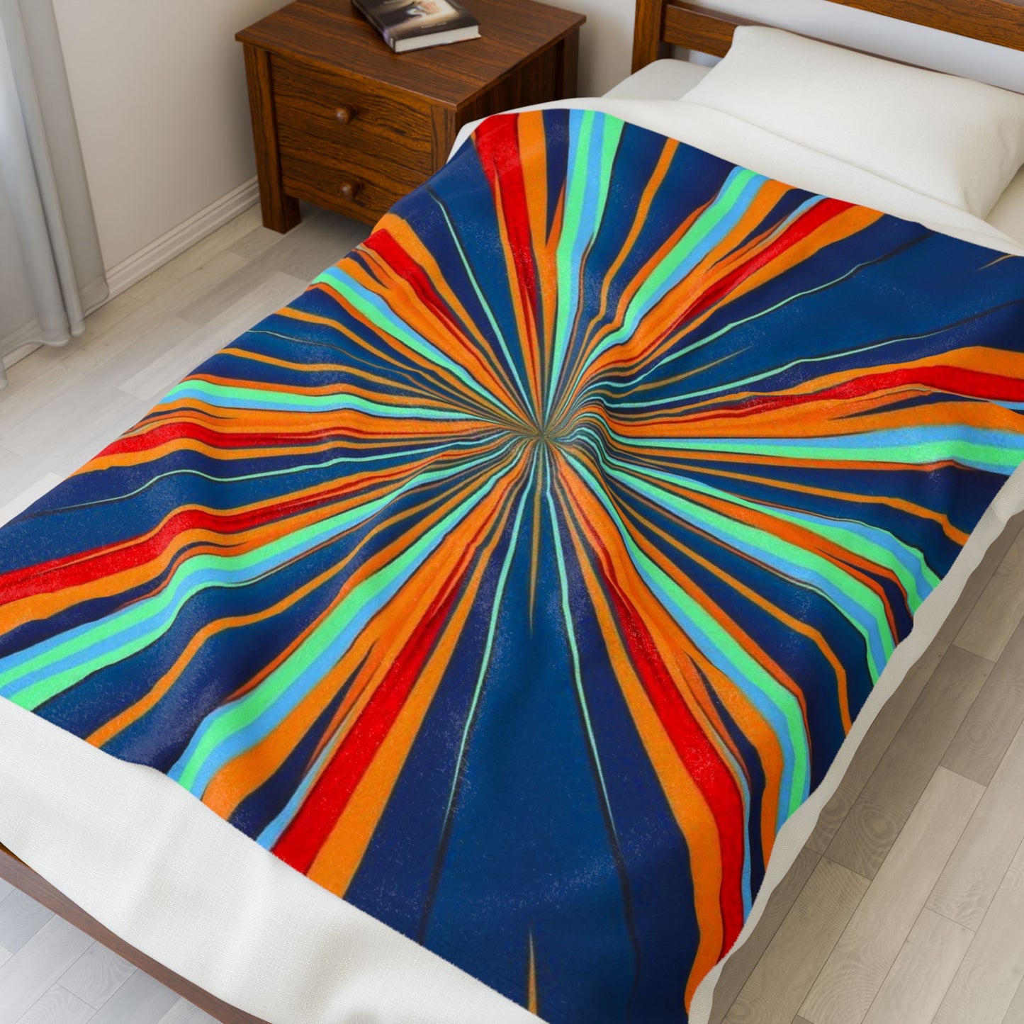 Retro Starburst Stripes Velveteen Plush Blanket | Colorful Burst Decor