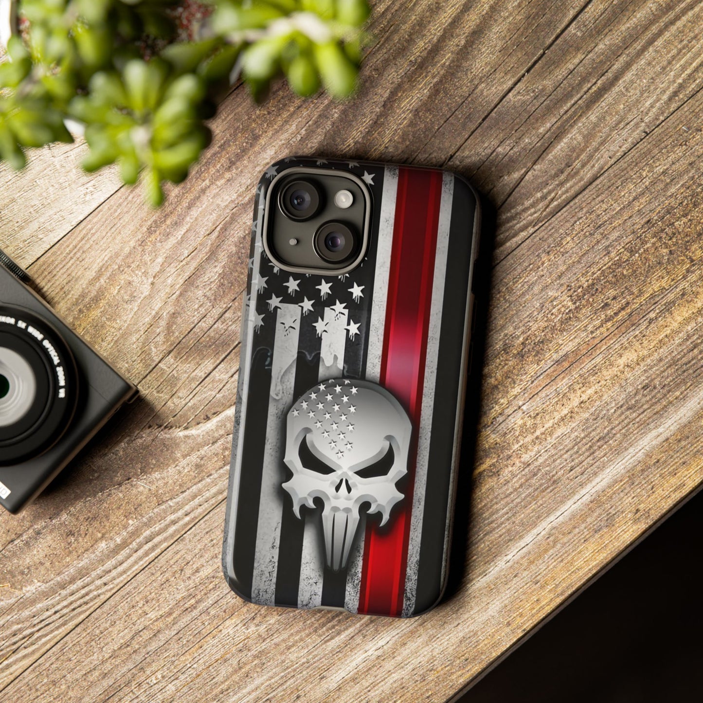 Tough Cases For iPhone, Galaxy and Pixel,  Thin Red Line, Jake Skull Design