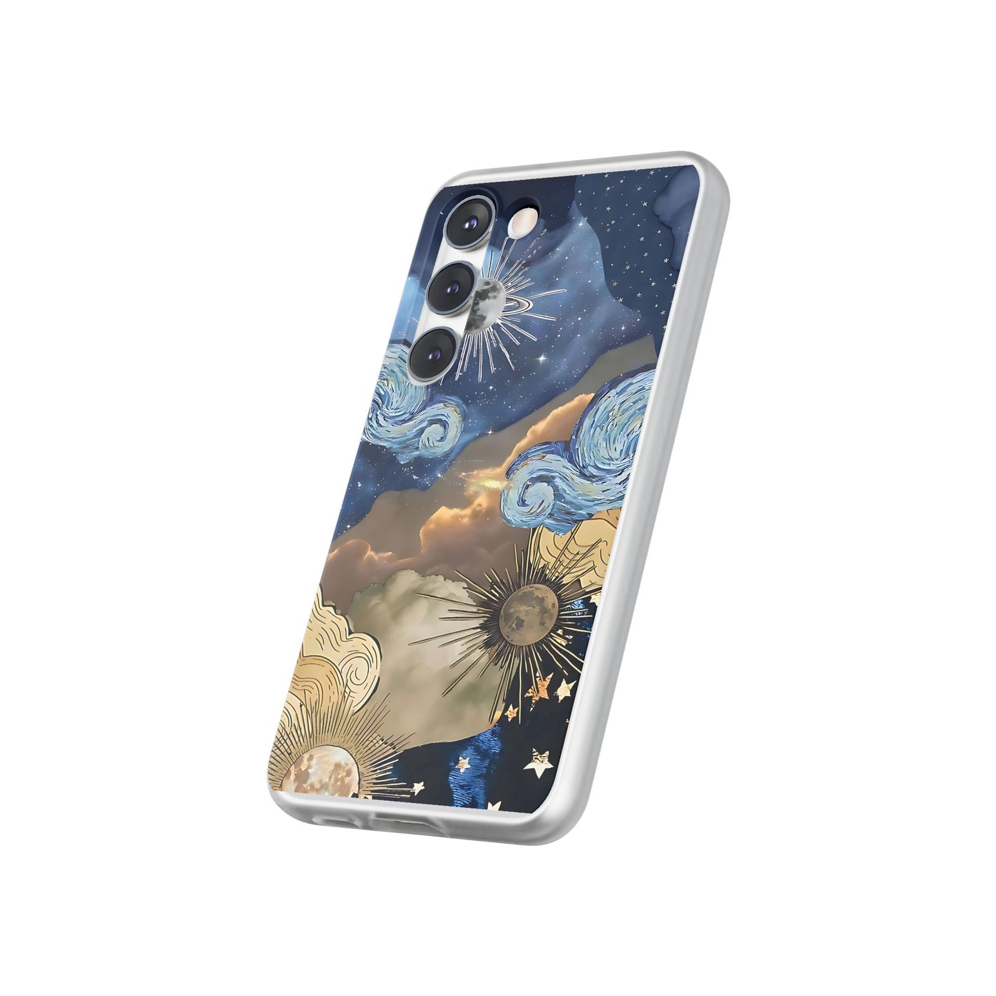 Celestial Flexi Case, Boho Phone Cover, Galaxy Protection, Starry Night Design,