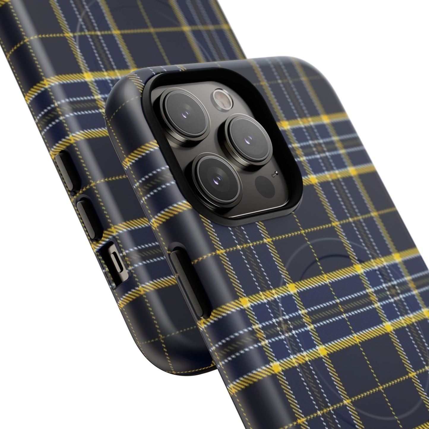 Navy Yellow Plaid Phone Case Tough Magnetic Case | Plaid iPhone Cover