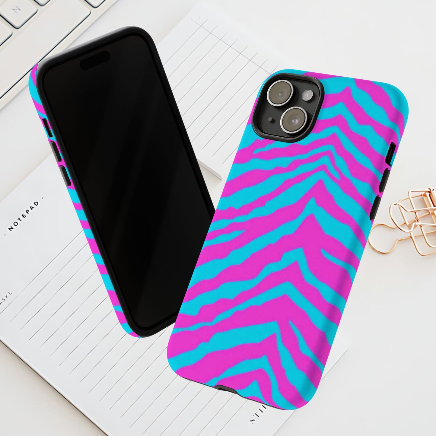 Animal Print Hot Pink And Teal Tough Case for iPhone, Galaxy and Google Pixel