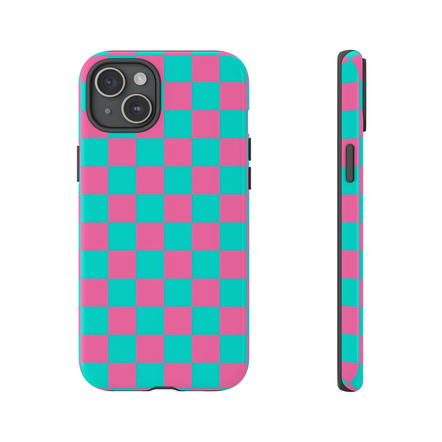 Hot Pink And Teal Checker Pattern Tough Case for iPhone, Galaxy Phones and Google Pixel