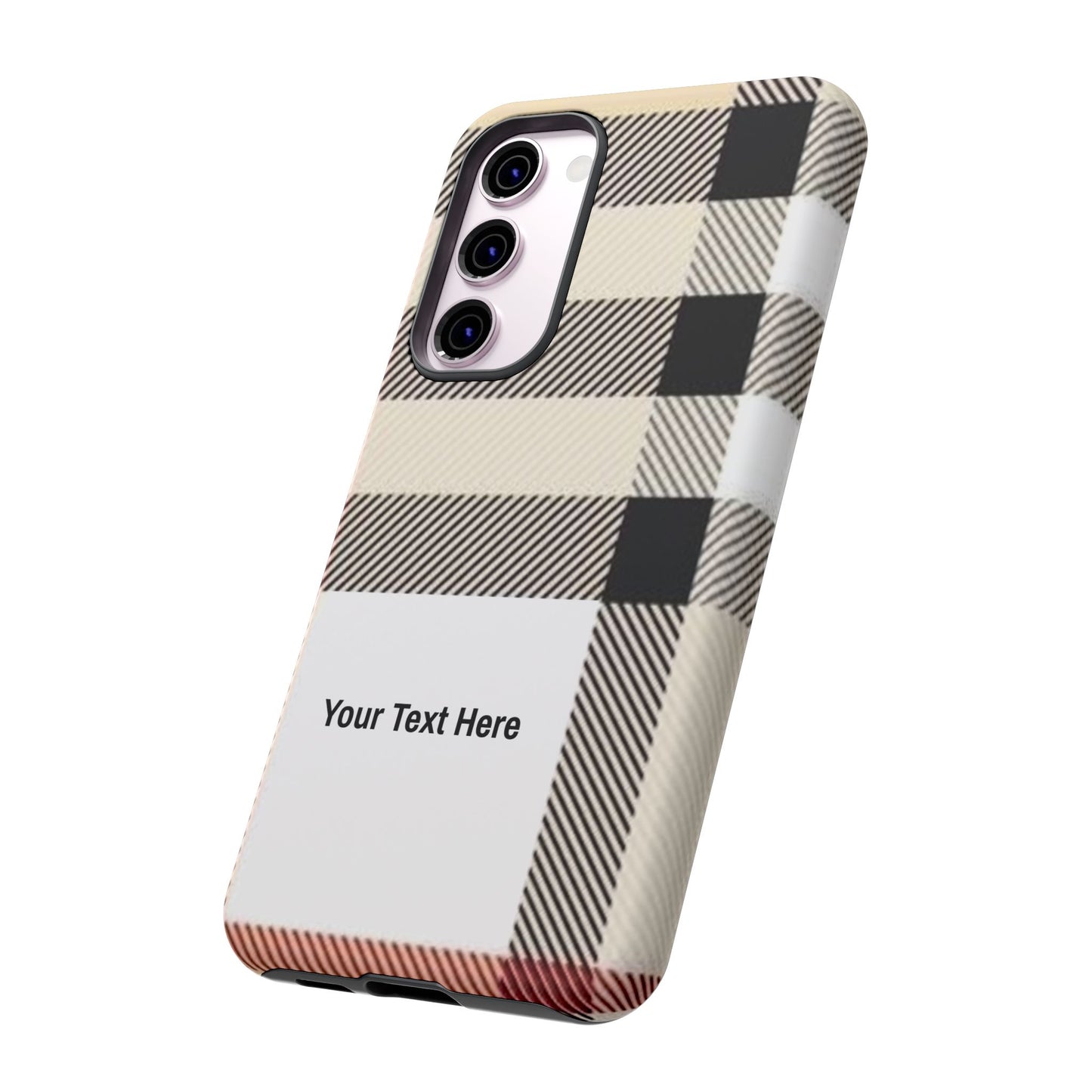 Beige Plaid Personalized Name/Initial Tough Cases For iPhones, Galaxy And Google Pixel