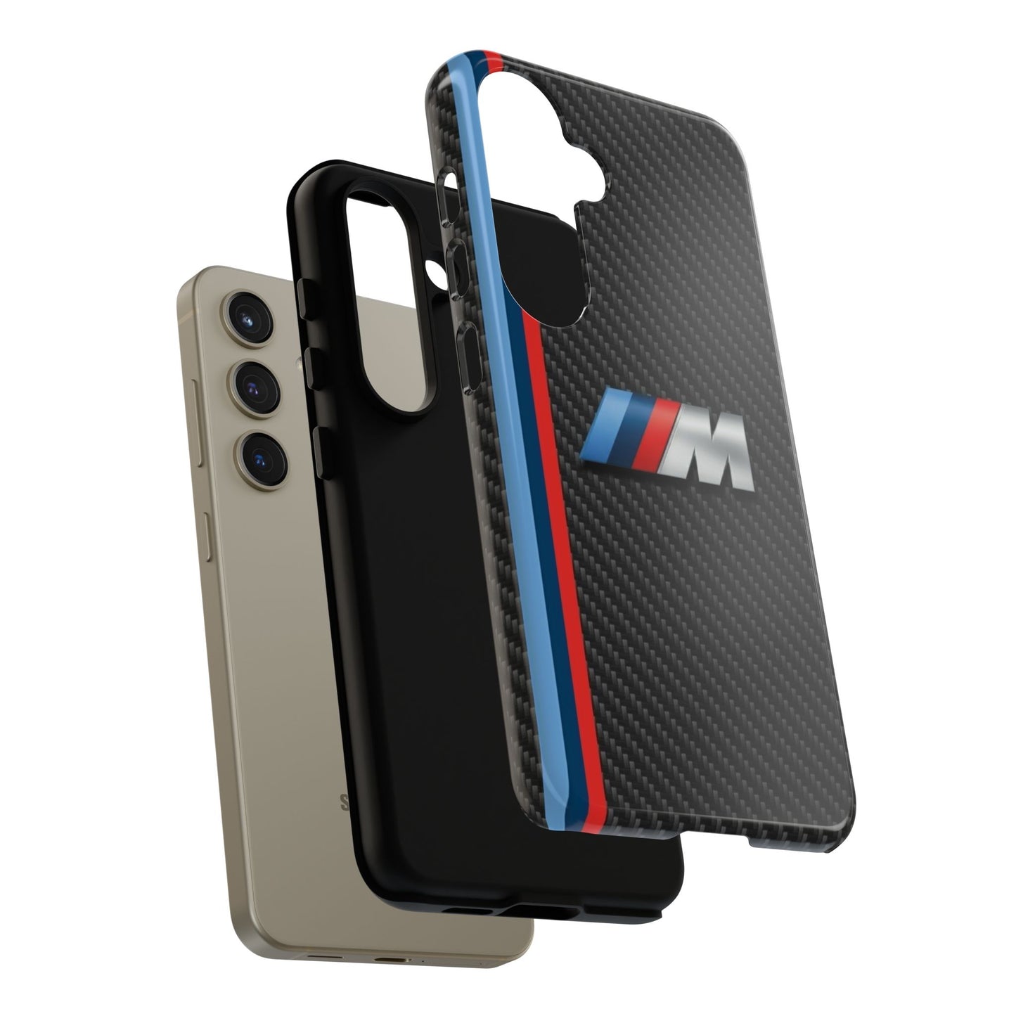 Phone Case - Black Tough Case for iPhones, Galaxy, Pixel, Blue And Red Stripes, BMW M Series