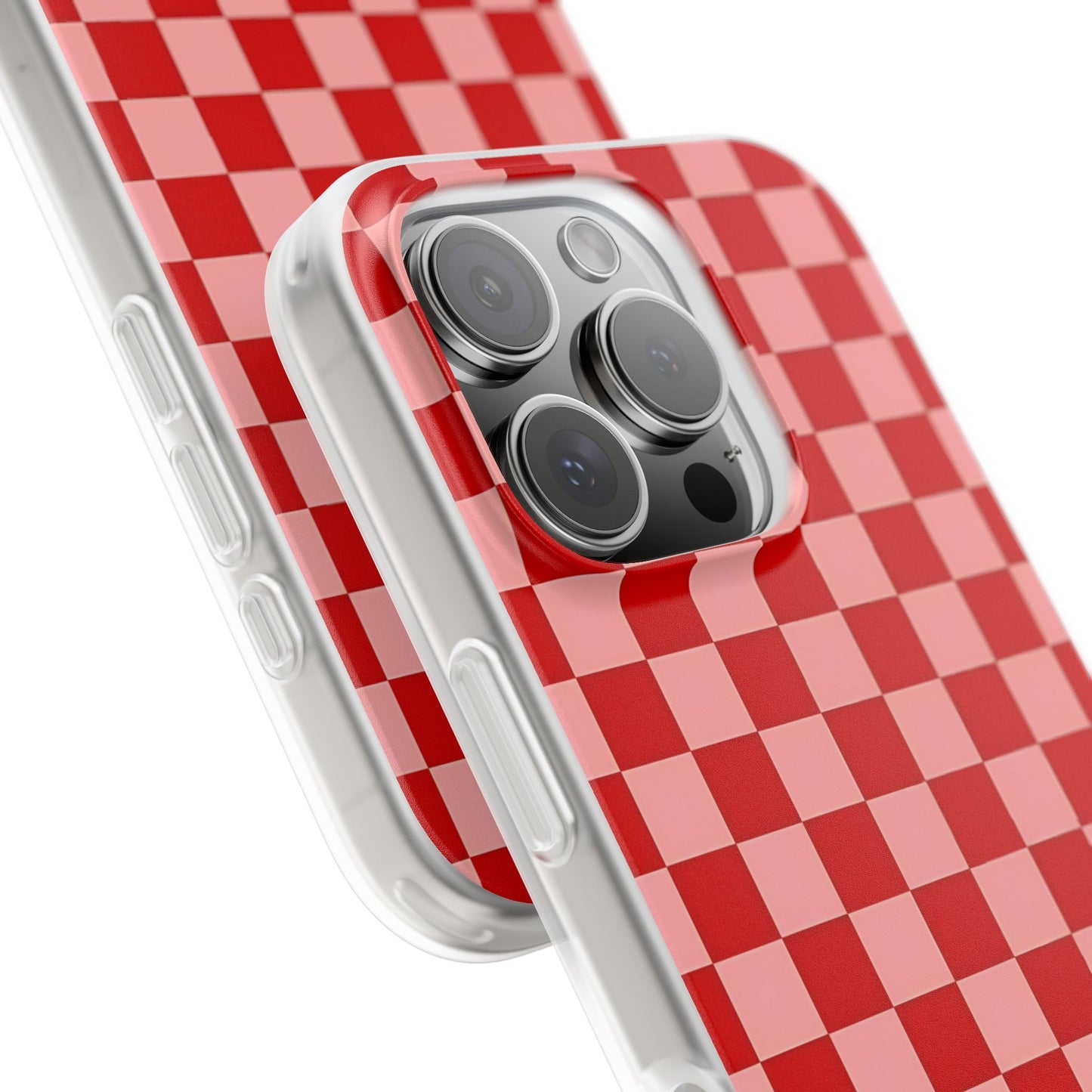Red Checkerboard TPU Soft Flexi Phone Case — Retro Red & Pink Plaid Protective Cover