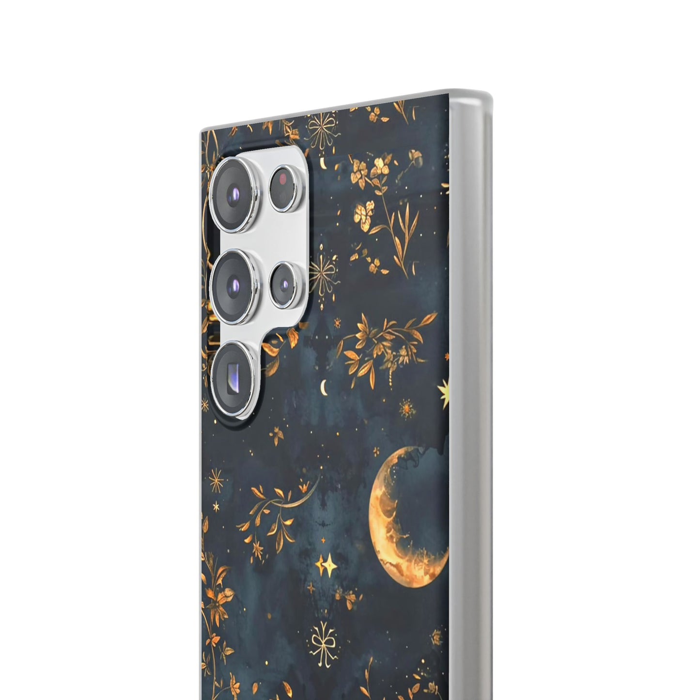 Moon And Flowers On Navy TPU Flexi Cases For iPhones and Samsung Galaxy