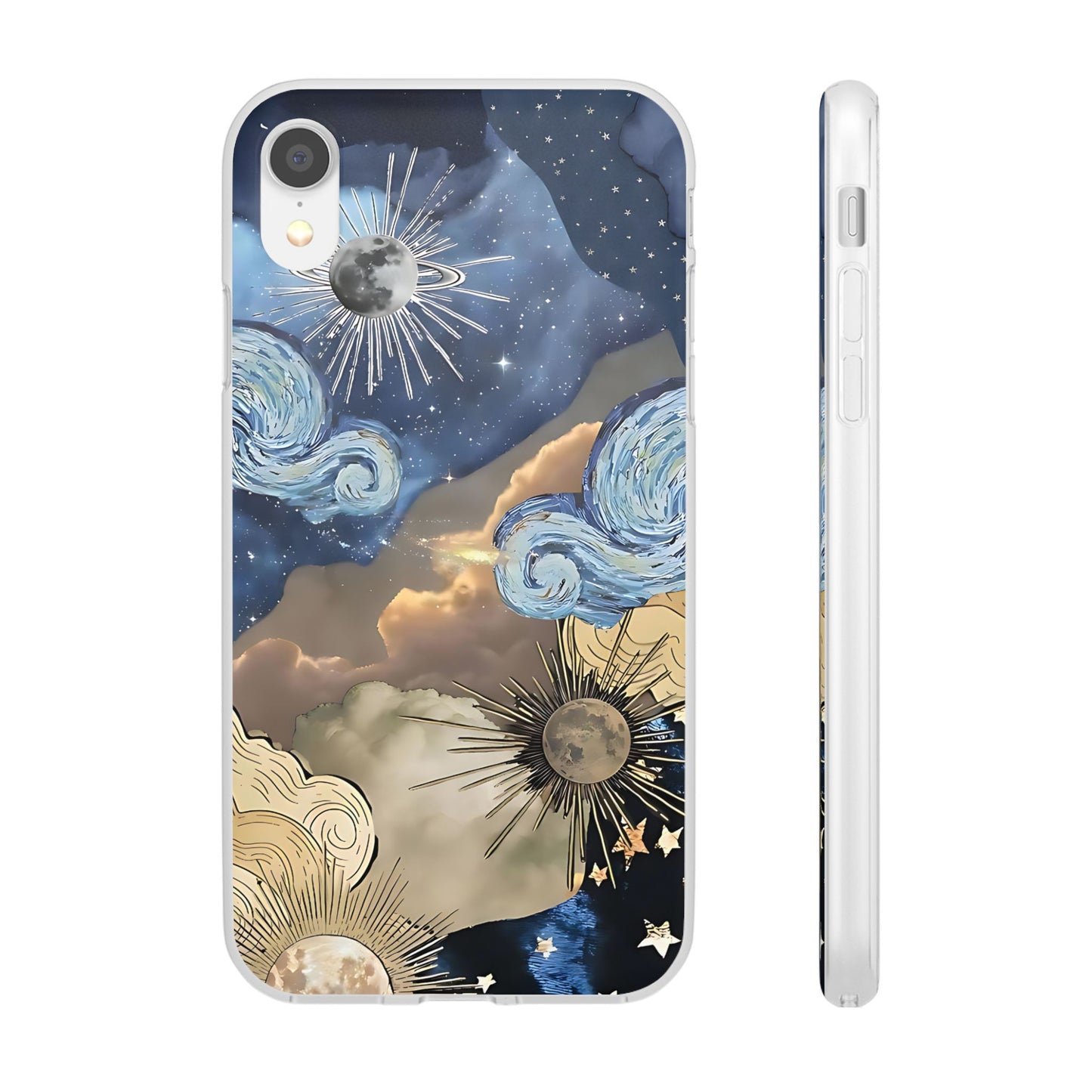 Celestial Flexi Case, Boho Phone Cover, Galaxy Protection, Starry Night Design,