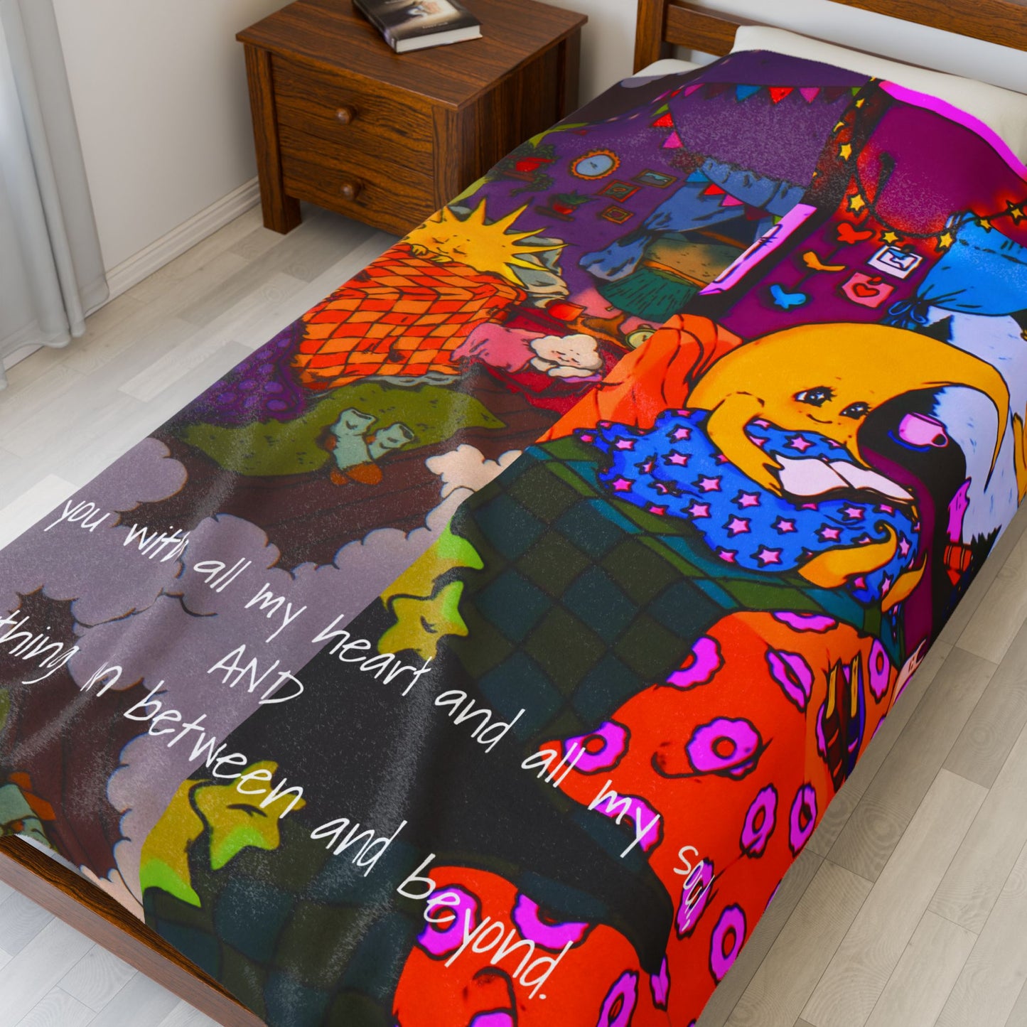 Sun & Moon Bedtime Illustration Velveteen Plush Blanket Kids Cozy Quote Throw