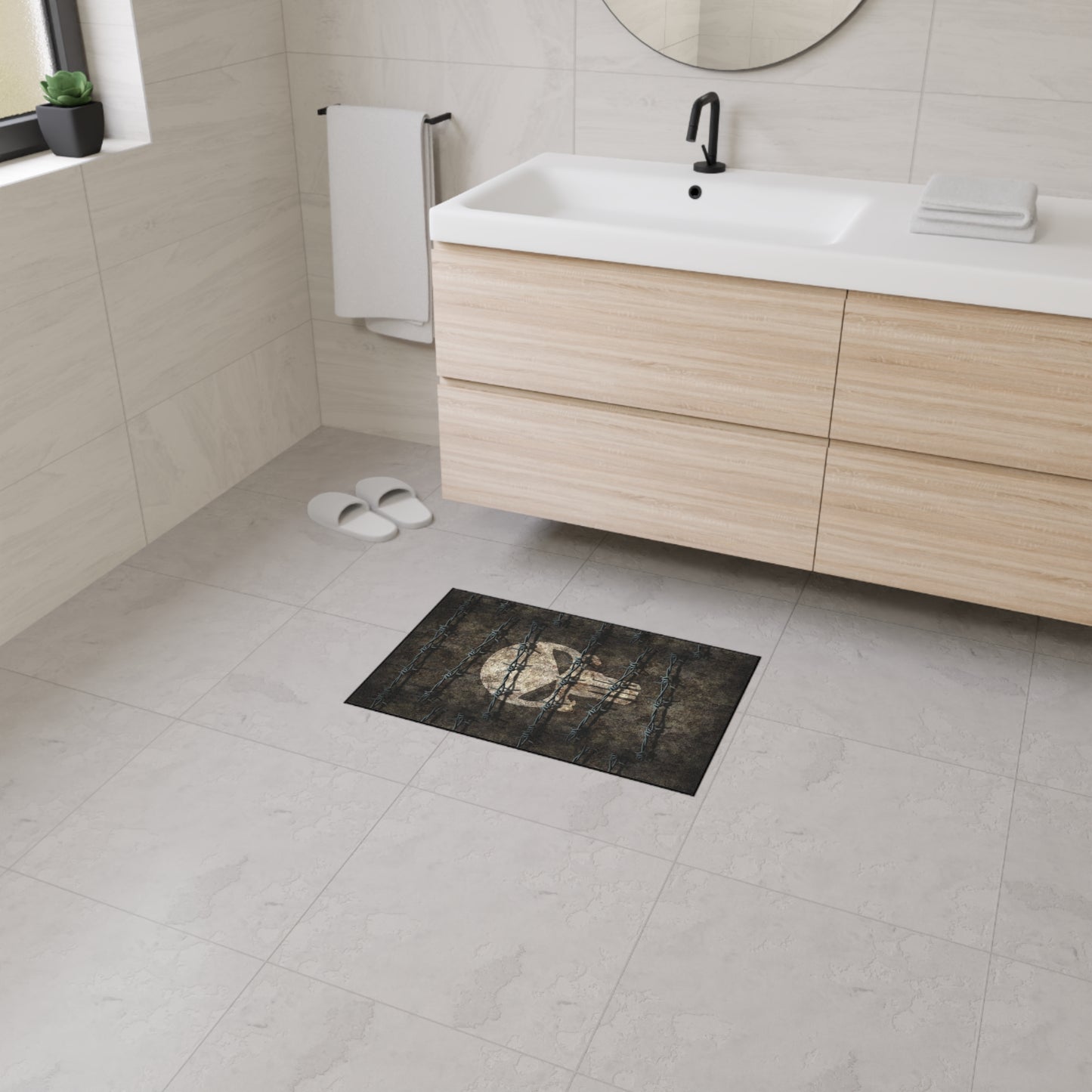 Heavy Duty Floor Mat with Unique Jake Skull Barbed Wire Design | Durable Rug