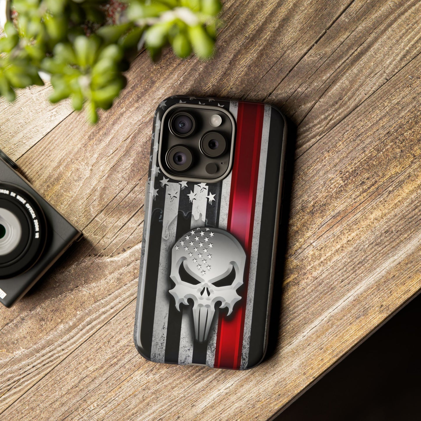 Tough Cases For iPhone, Galaxy and Pixel,  Thin Red Line, Jake Skull Design