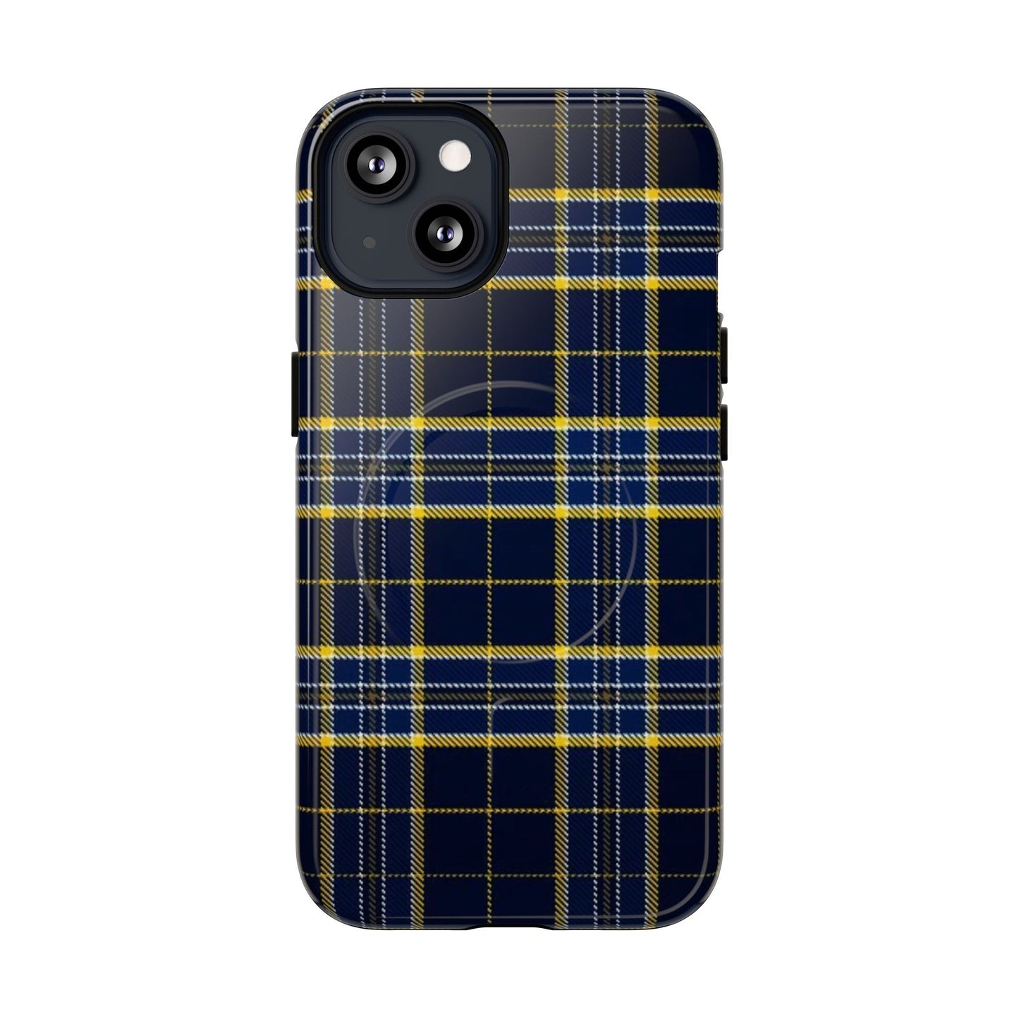 Navy Yellow Plaid Phone Case Tough Magnetic Case | Plaid iPhone Cover