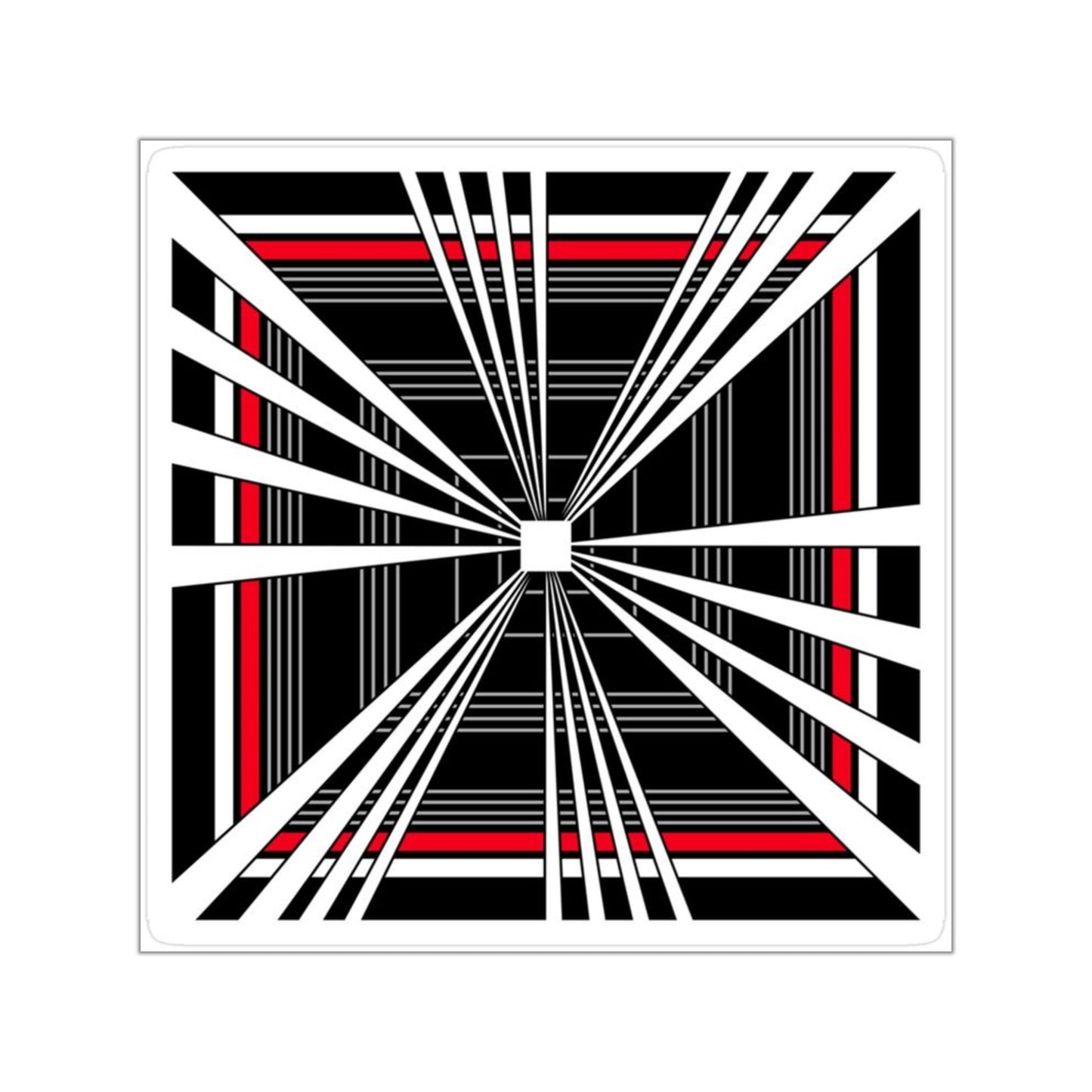 Tesla Plaid Car Optical Square Sticker — Black, White & Red Geometric Design