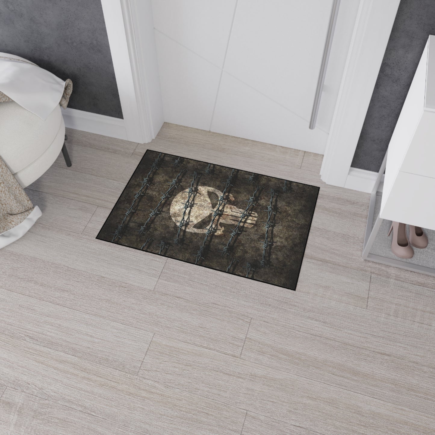 Heavy Duty Floor Mat with Unique Jake Skull Barbed Wire Design | Durable Rug