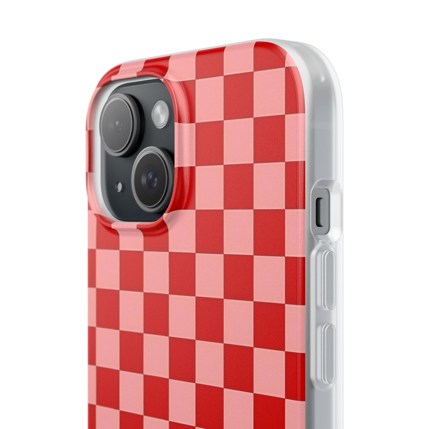 Red Checkerboard TPU Soft Flexi Phone Case — Retro Red & Pink Plaid Protective Cover