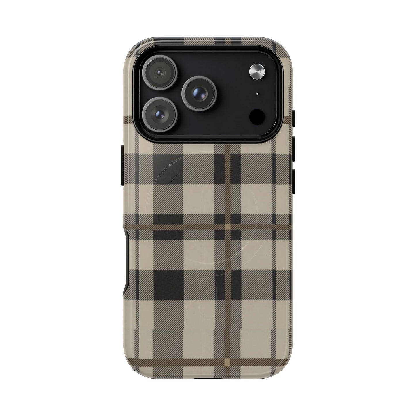 Neutral Plaid Phone Case Tough Magnetic Case | Beige Tartan Gift Idea