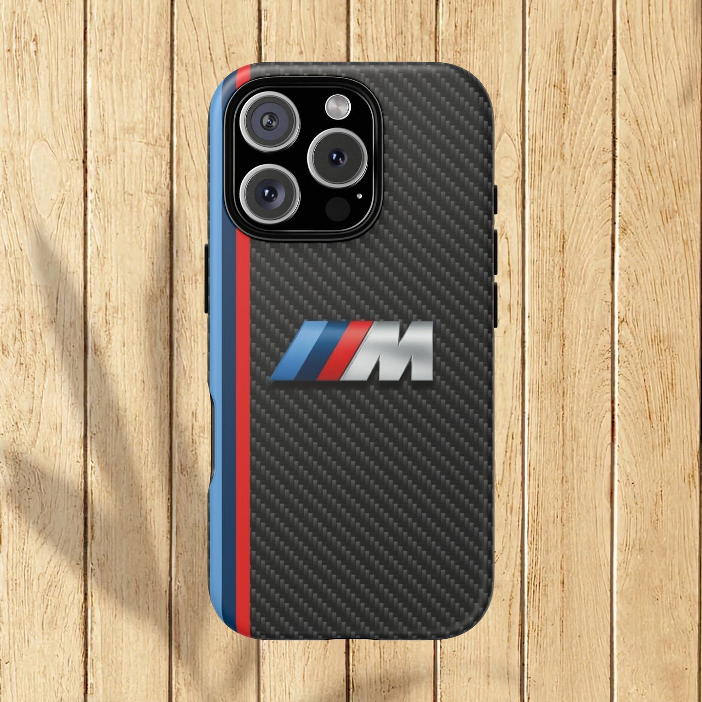 Phone Case - Black Tough Case for iPhones, Galaxy, Pixel, Blue And Red Stripes, BMW M Series