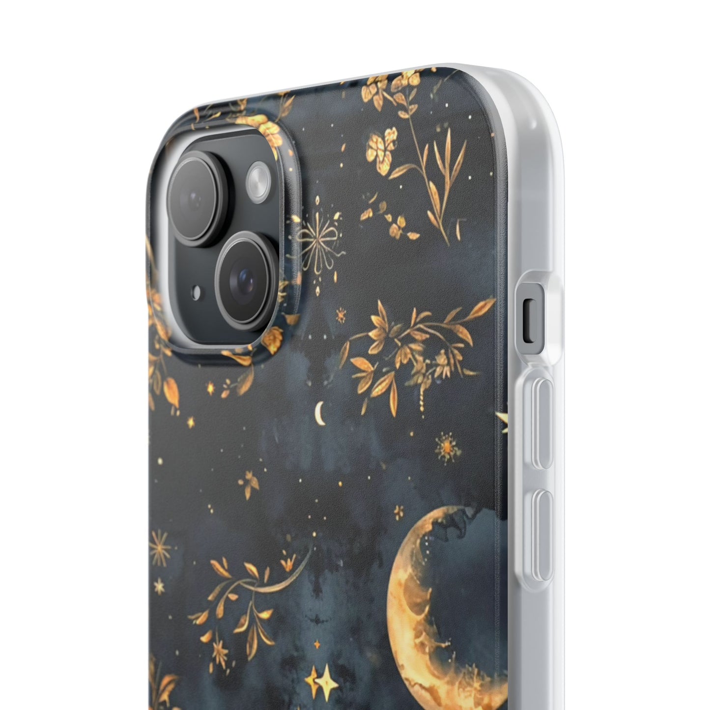 Moon And Flowers On Navy TPU Flexi Cases For iPhones and Samsung Galaxy