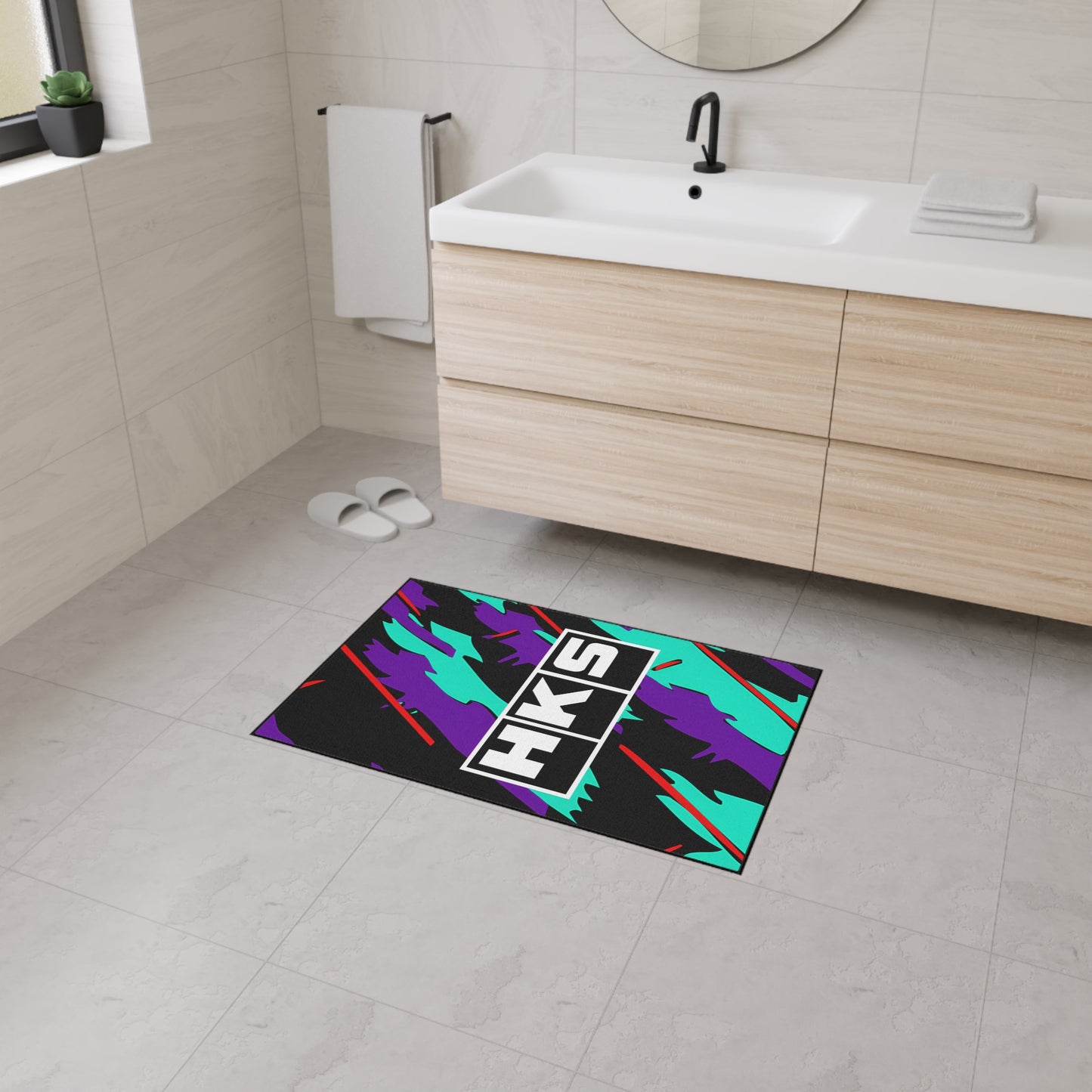 HKS Retro Camo Floor Mat | Teal Purple Racing Logo, 1990s JDM CAR Design