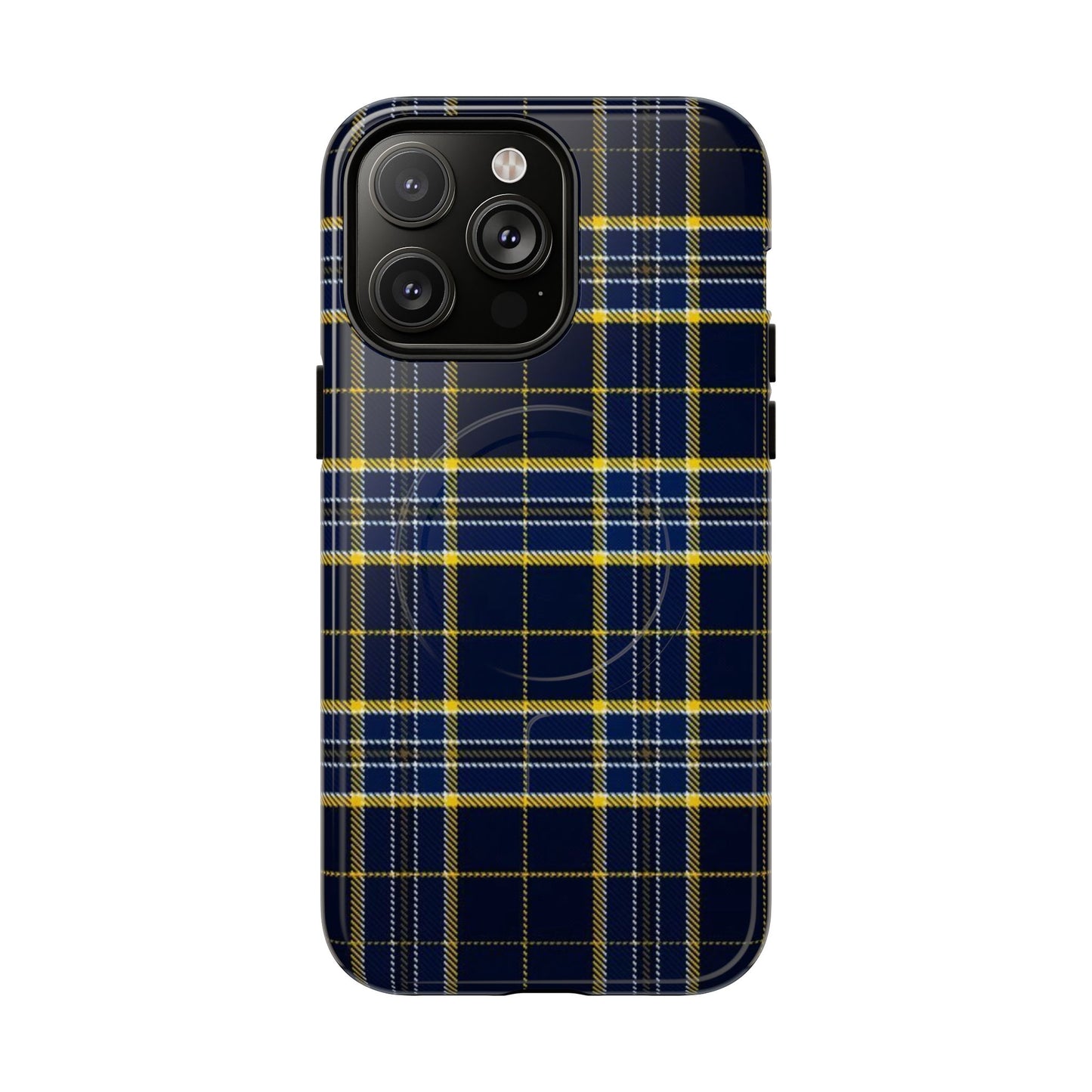 Navy Yellow Plaid Phone Case Tough Magnetic Case | Plaid iPhone Cover