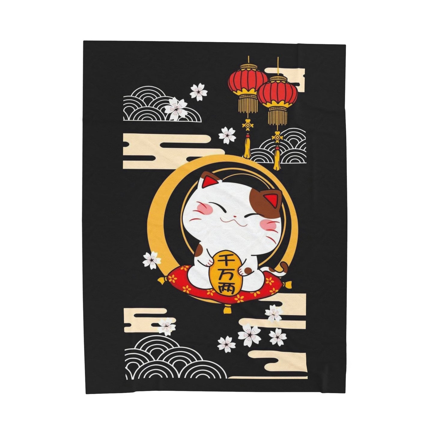 Lucky Cat-Themed Velveteen Plush Blanket, JDM Drift Car Decor, Gifts