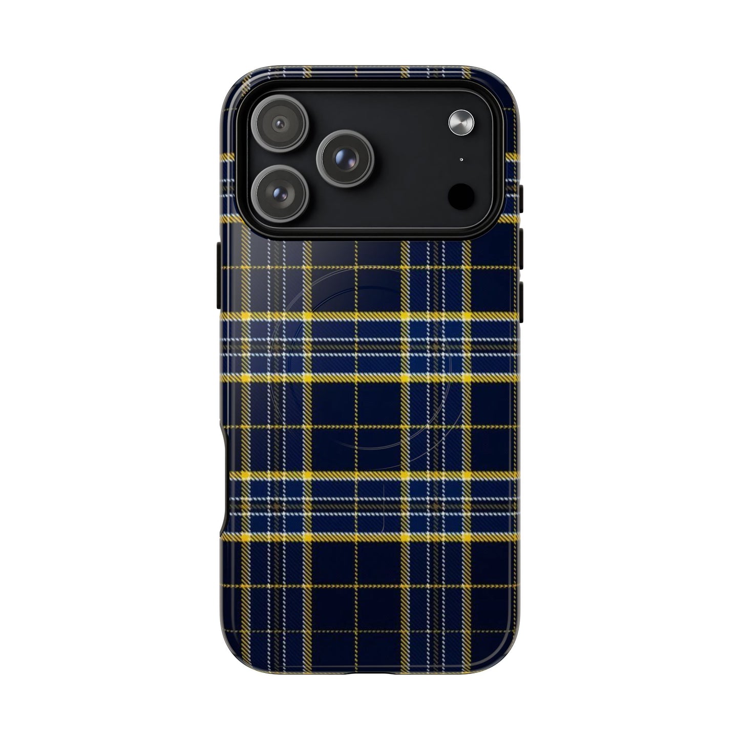 Navy Yellow Plaid Phone Case Tough Magnetic Case | Plaid iPhone Cover