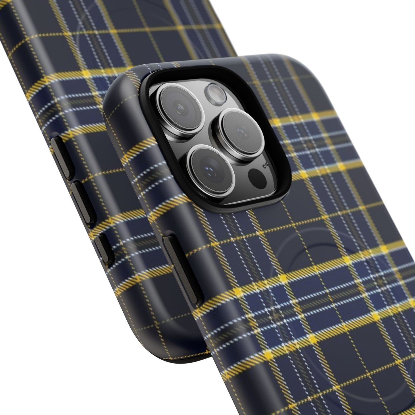 Navy Yellow Plaid Phone Case Tough Magnetic Case | Plaid iPhone Cover