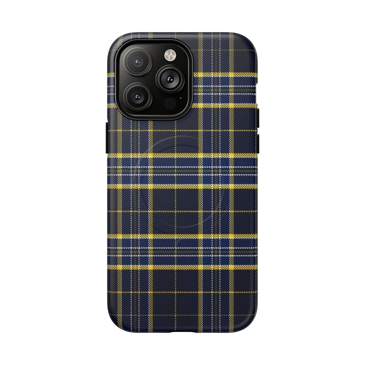 Navy Yellow Plaid Phone Case Tough Magnetic Case | Plaid iPhone Cover