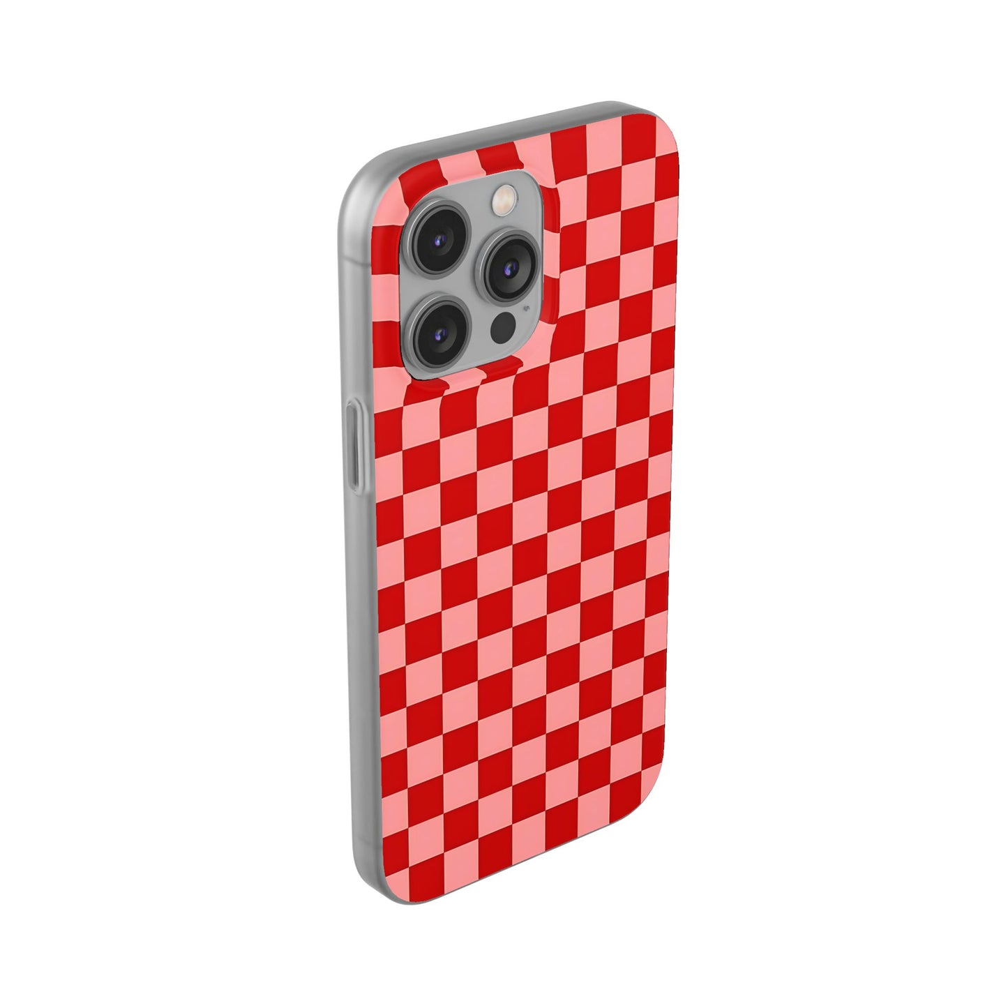 Red Checkerboard TPU Soft Flexi Phone Case — Retro Red & Pink Plaid Protective Cover