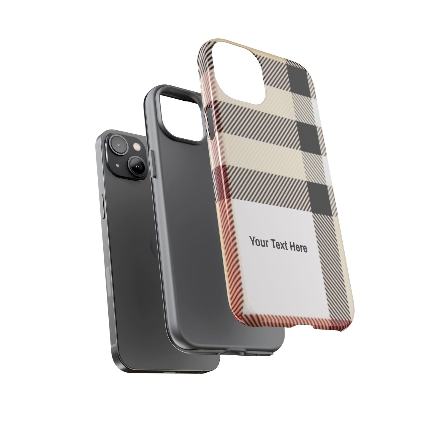 Beige Plaid Personalized Name/Initial Tough Cases For iPhones, Galaxy And Google Pixel