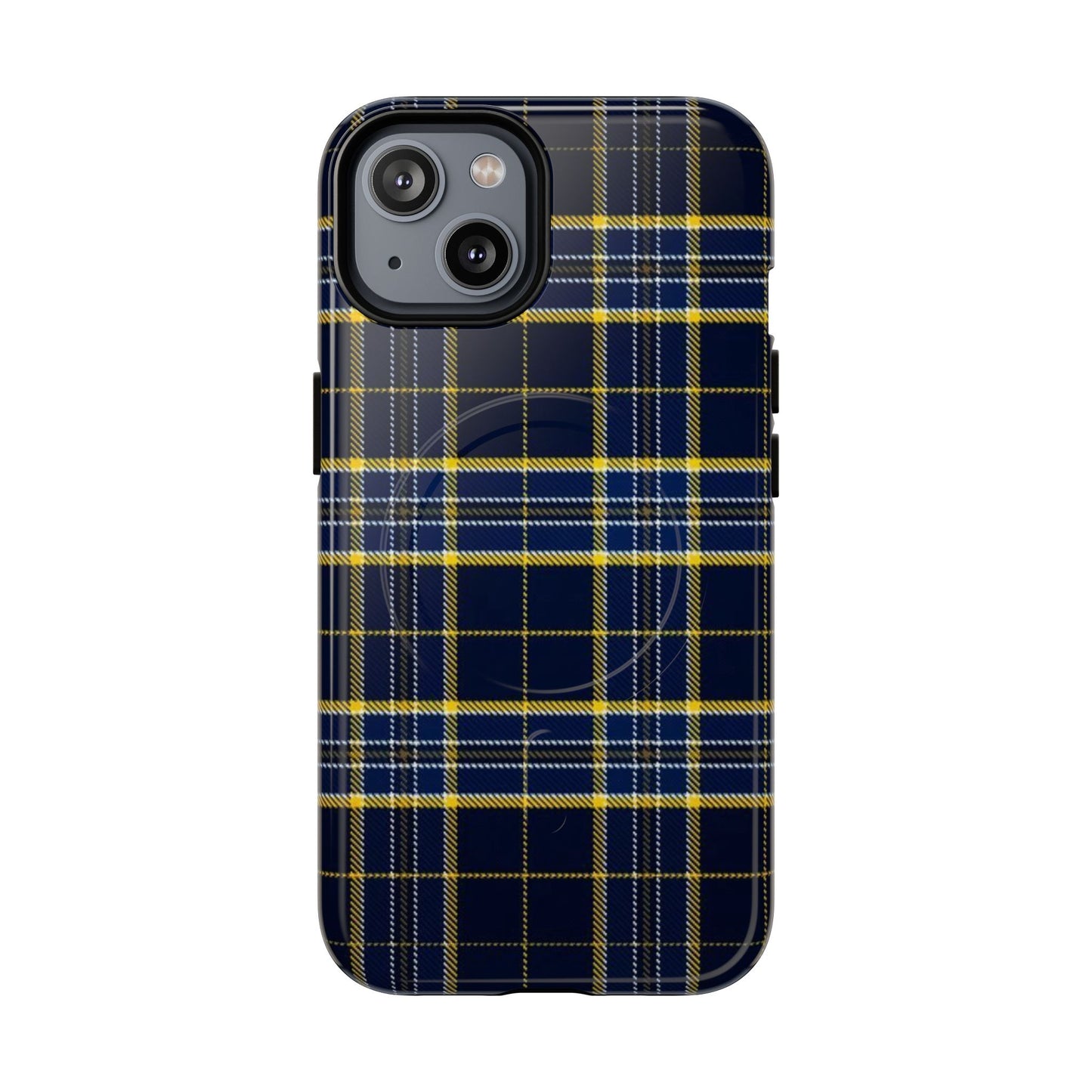 Navy Yellow Plaid Phone Case Tough Magnetic Case | Plaid iPhone Cover