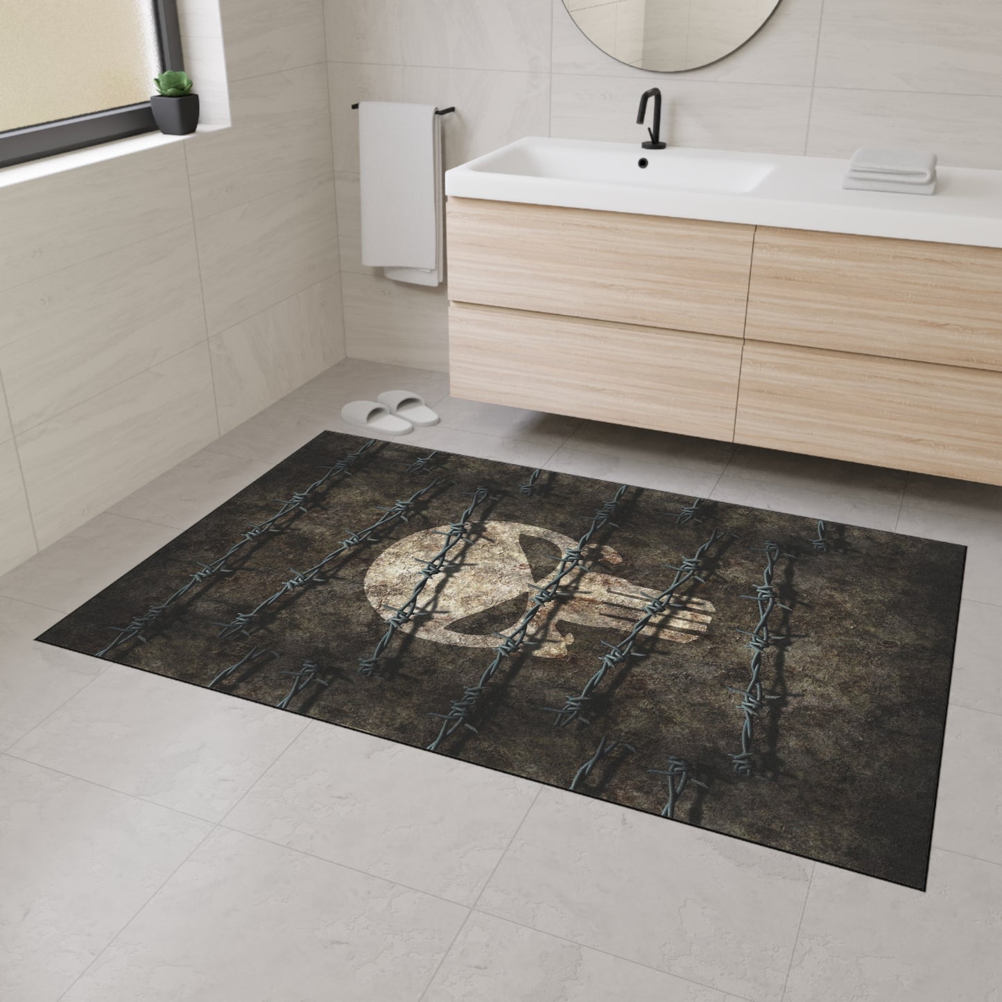 Heavy Duty Floor Mat with Unique Jake Skull Barbed Wire Design | Durable Rug
