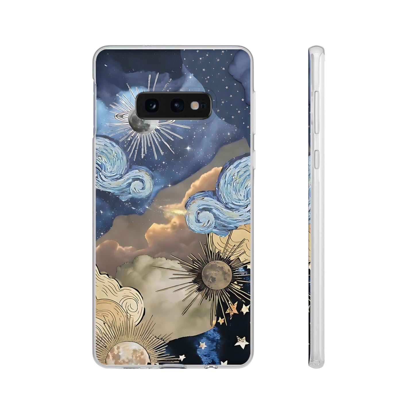 Celestial Flexi Case, Boho Phone Cover, Galaxy Protection, Starry Night Design,