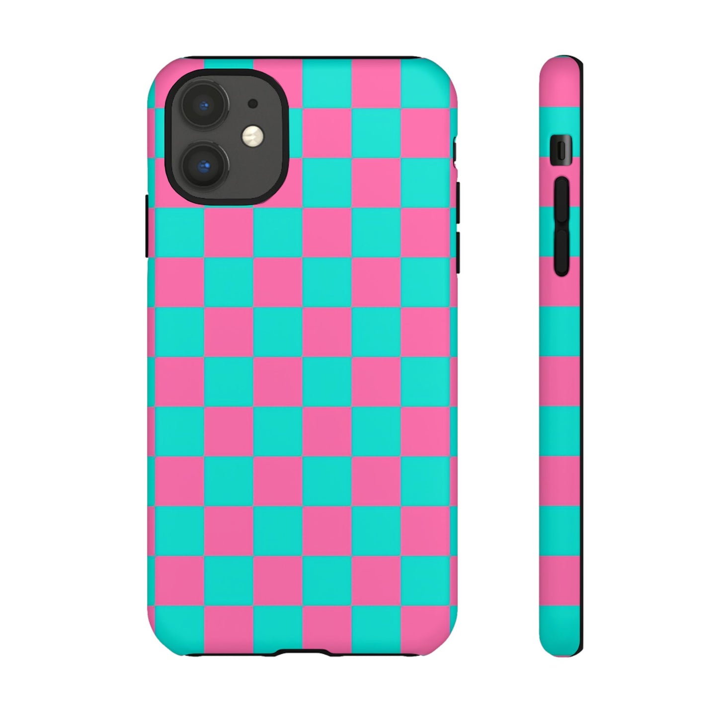 Hot Pink And Teal Checker Pattern Tough Case for iPhone, Galaxy Phones and Google Pixel